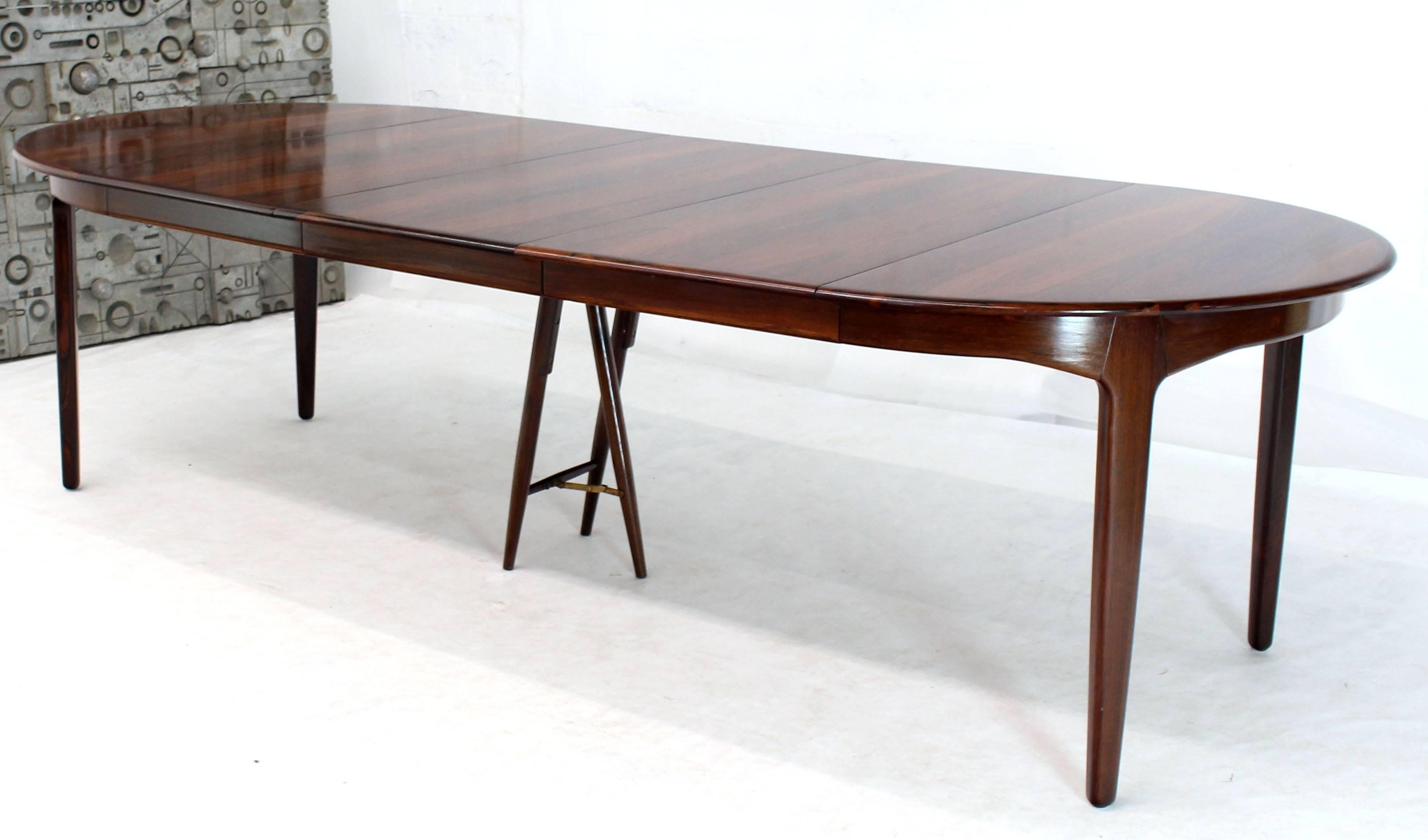 Vivid rosewood pattern large Danish modern rosewood dining banquet table with three 20