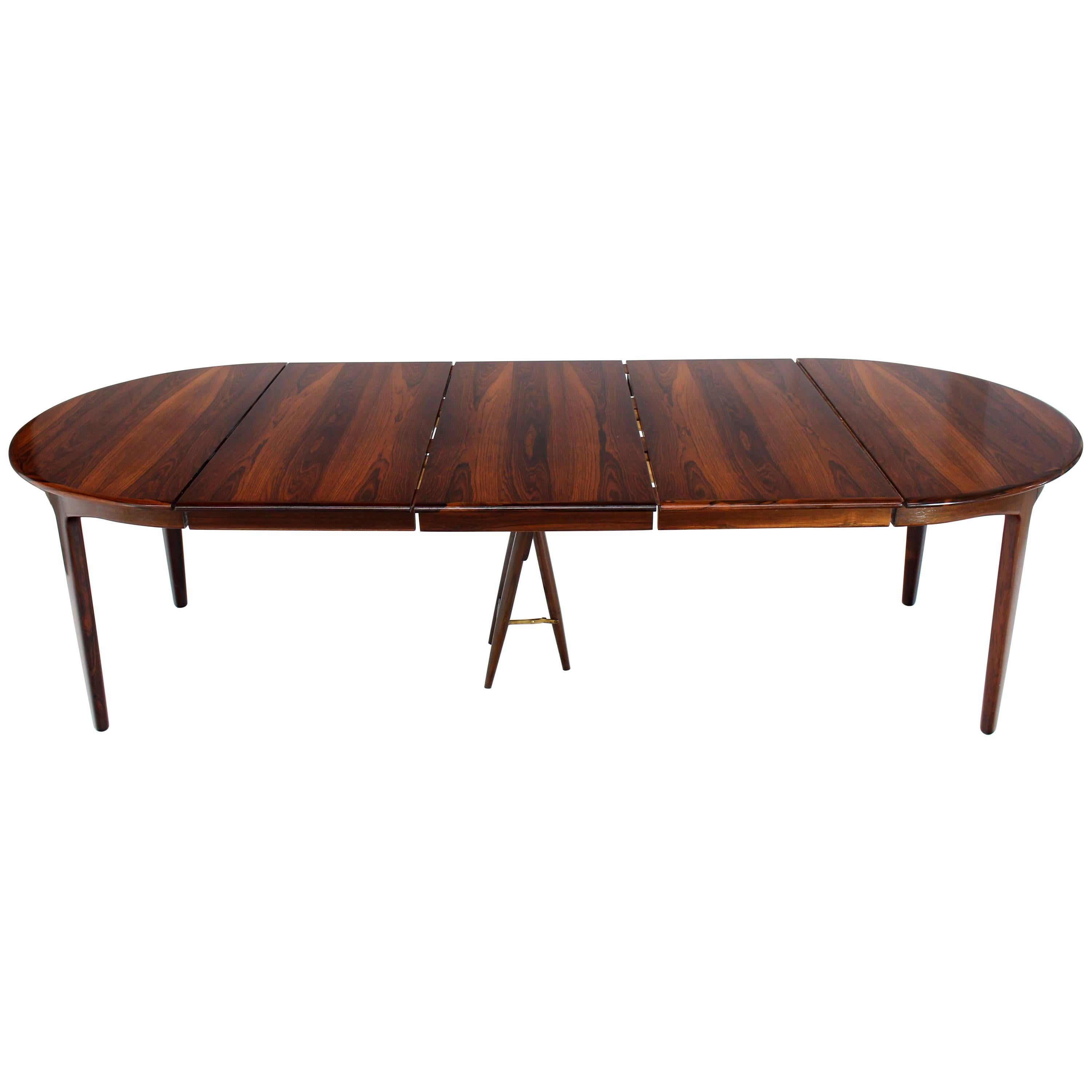 Mid-Century Modern Banquet Large Dining Conference Table Three Leaves Round