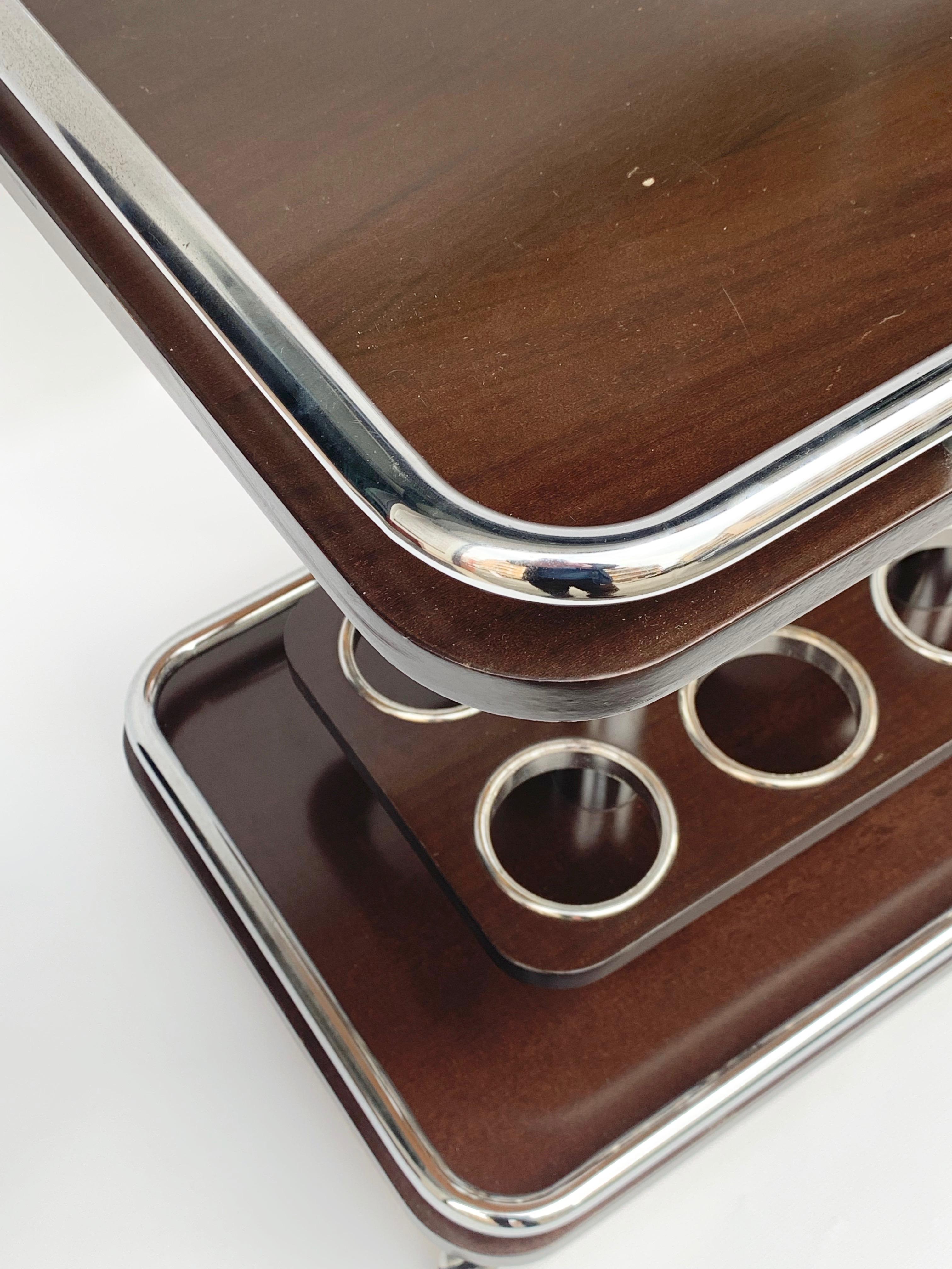 Mid-Century Modern Bar Cart Afra e Tobia Scarpa Manner Chromed Metal & Lacquered 4