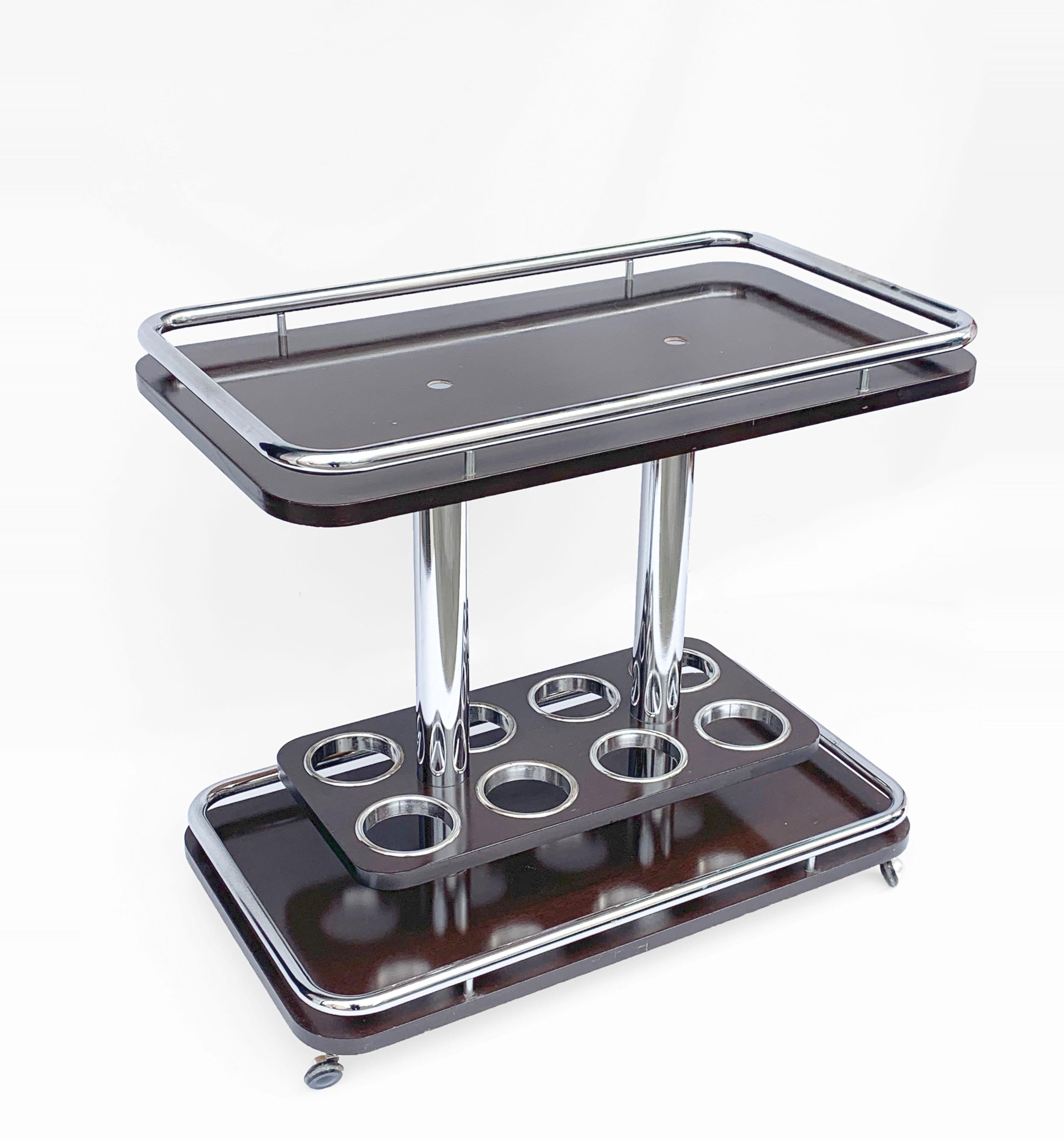 Mid-Century Modern Bar Cart Afra e Tobia Scarpa Manner Chromed Metal & Lacquered 5