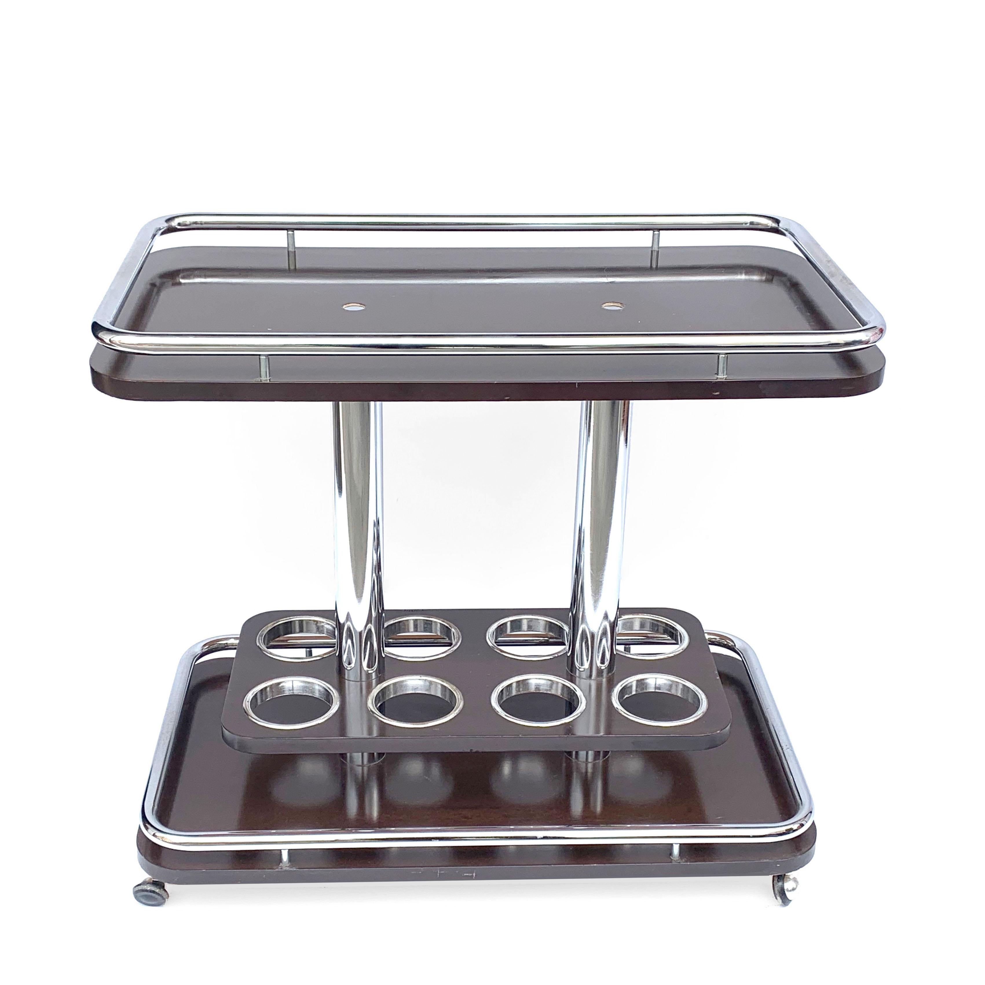 Mid-Century Modern Bar Cart Afra e Tobia Scarpa Manner Chromed Metal & Lacquered 3