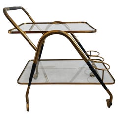 Mid Century Modern Bar Cart bu Cesare Lacca, brass and ebonized wood, Italy