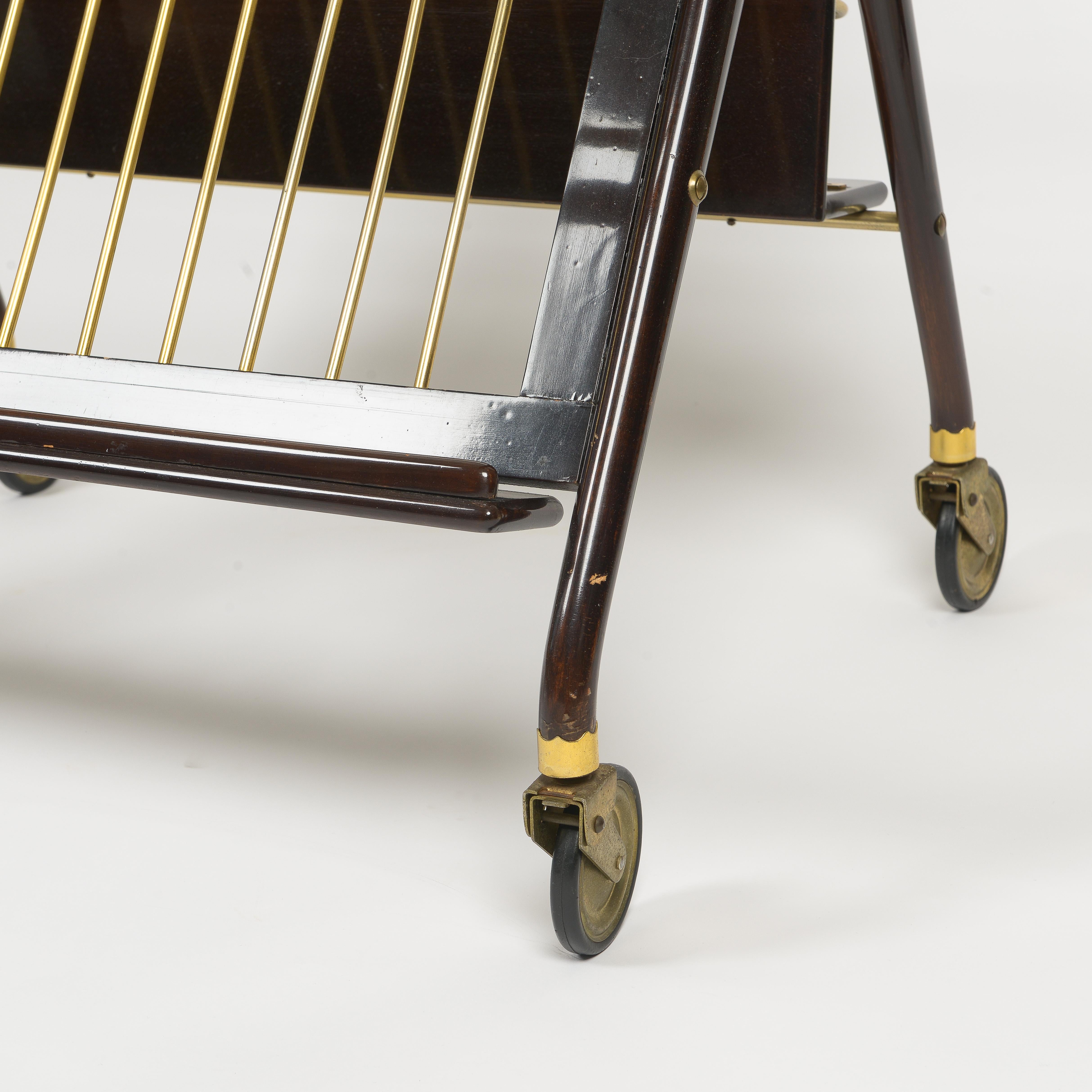Italian Mid-Century Modern Bar Cart By Cesare Lacca, Solid and Stained Mahogany For Sale