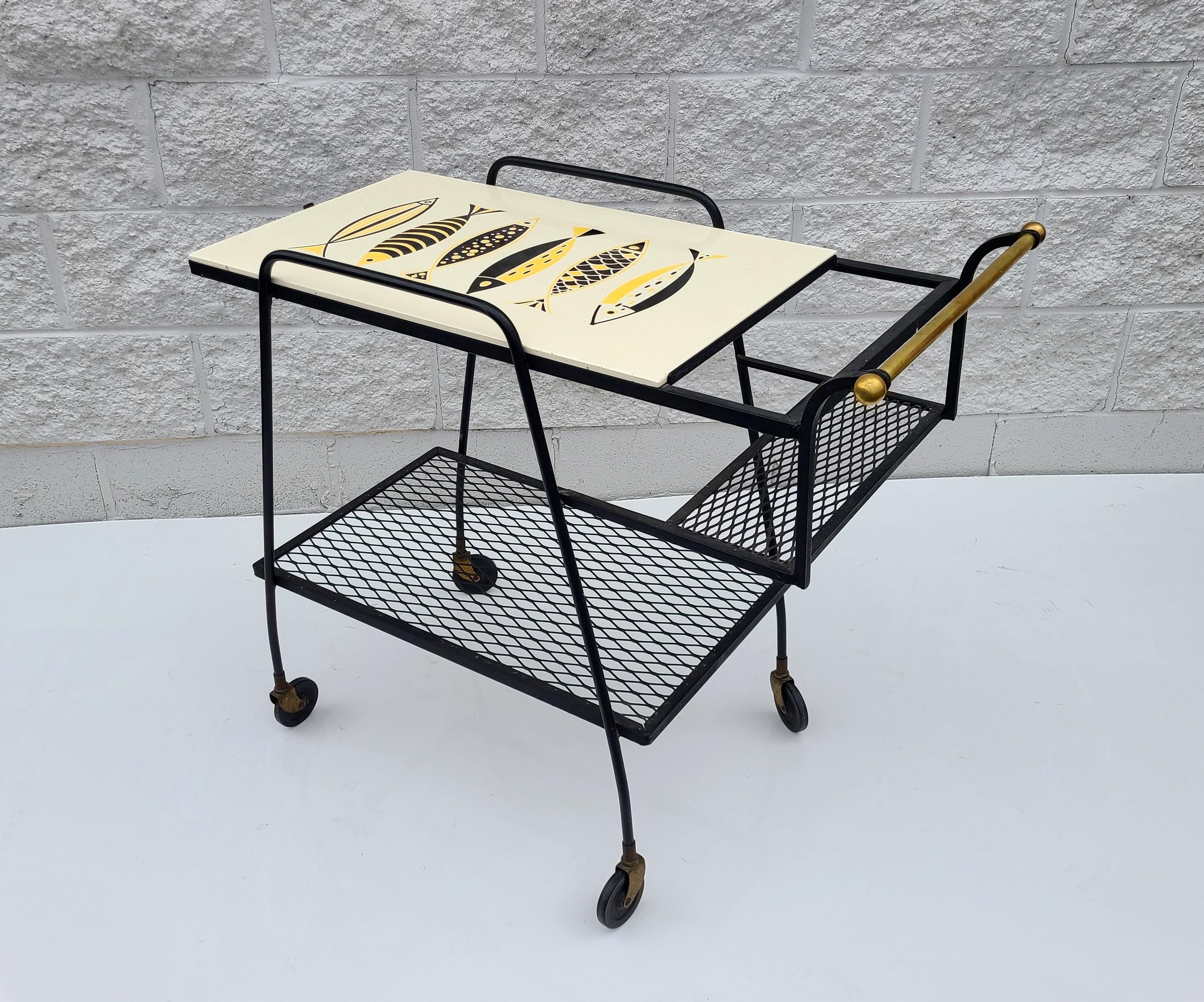 Mid-Century Modern Bar Cart Ceramic Fish Tile For Sale 2