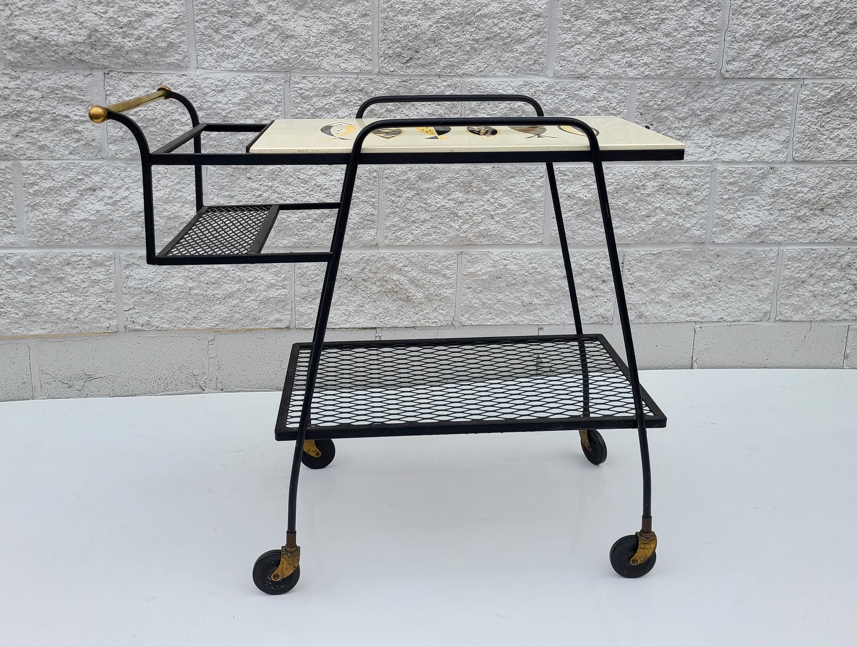 Mid-Century Modern Bar Cart Ceramic Fish Tile For Sale 3