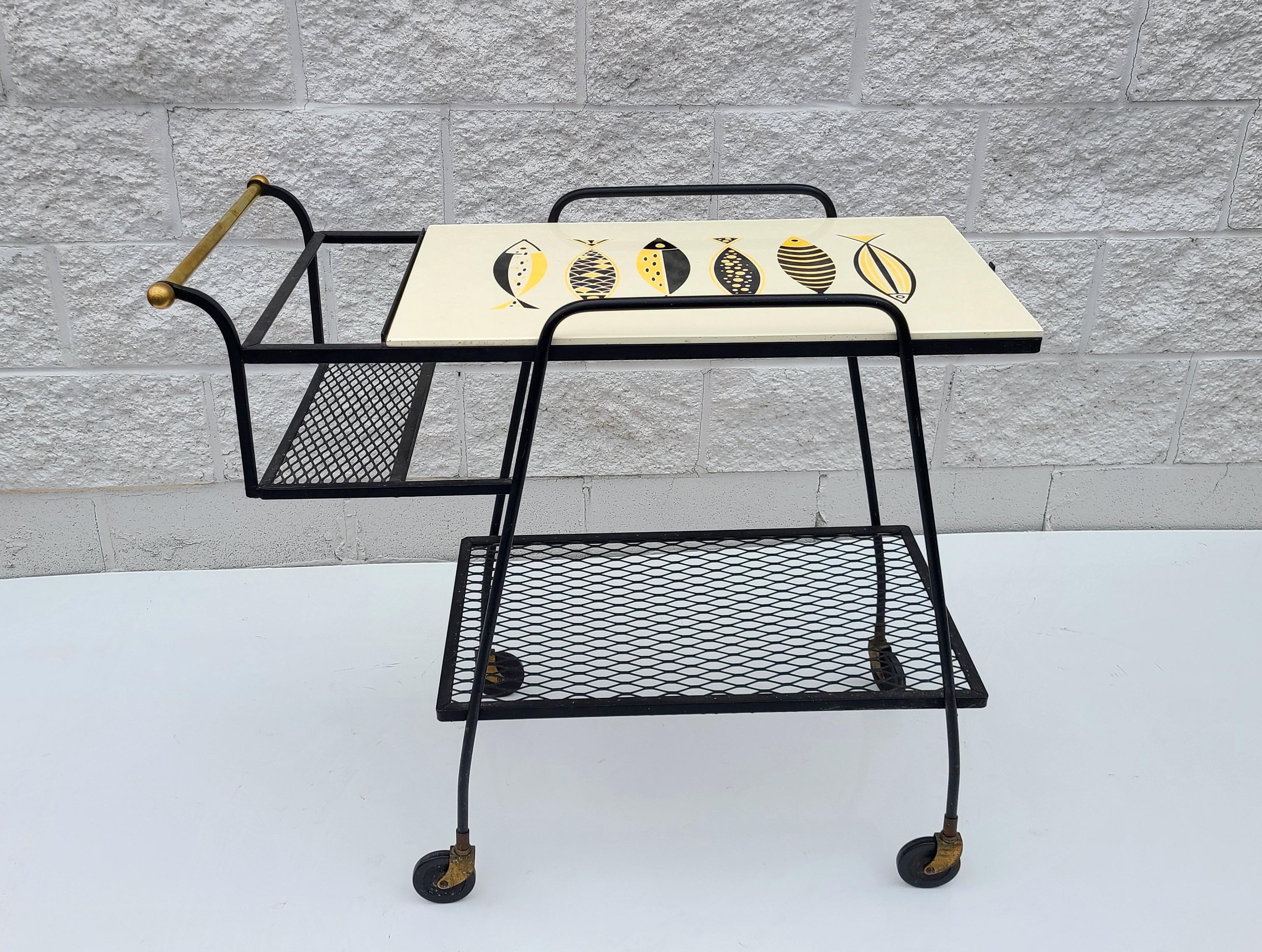 Mid-Century Modern Bar Cart Ceramic Fish Tile For Sale 5