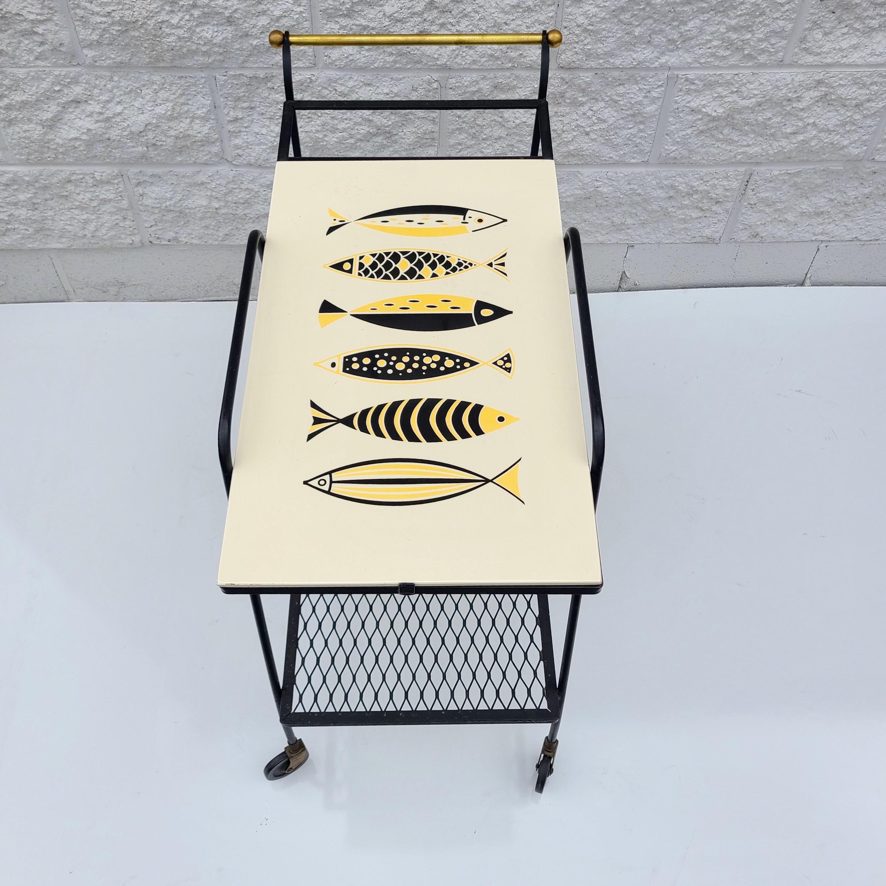 Mid-20th Century Mid-Century Modern Bar Cart Ceramic Fish Tile For Sale