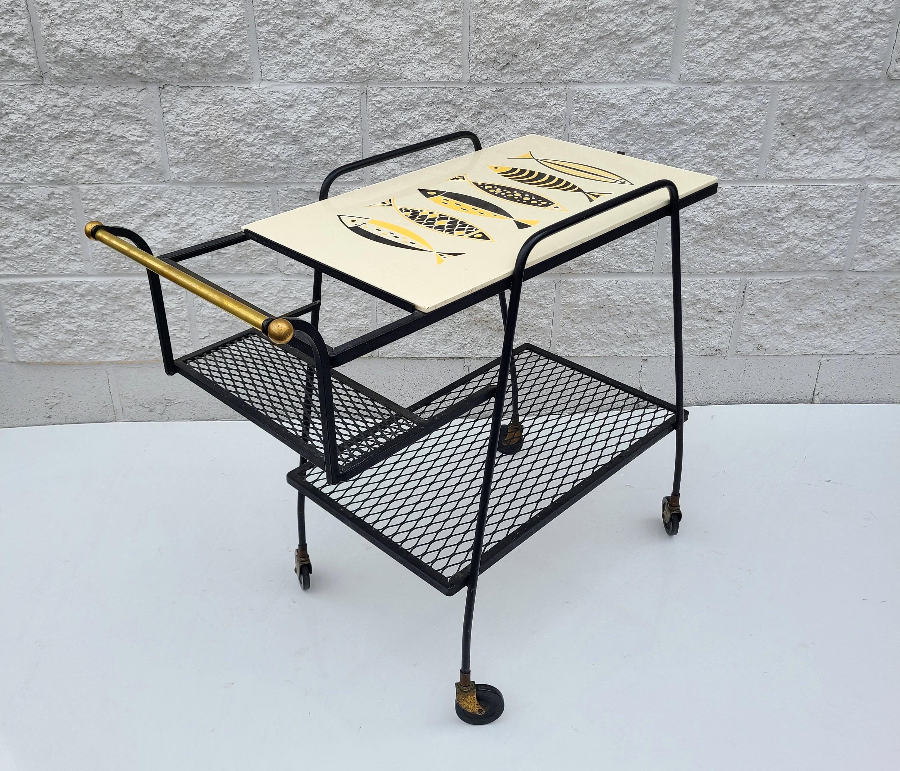Mid-Century Modern Bar Cart Ceramic Fish Tile For Sale 1