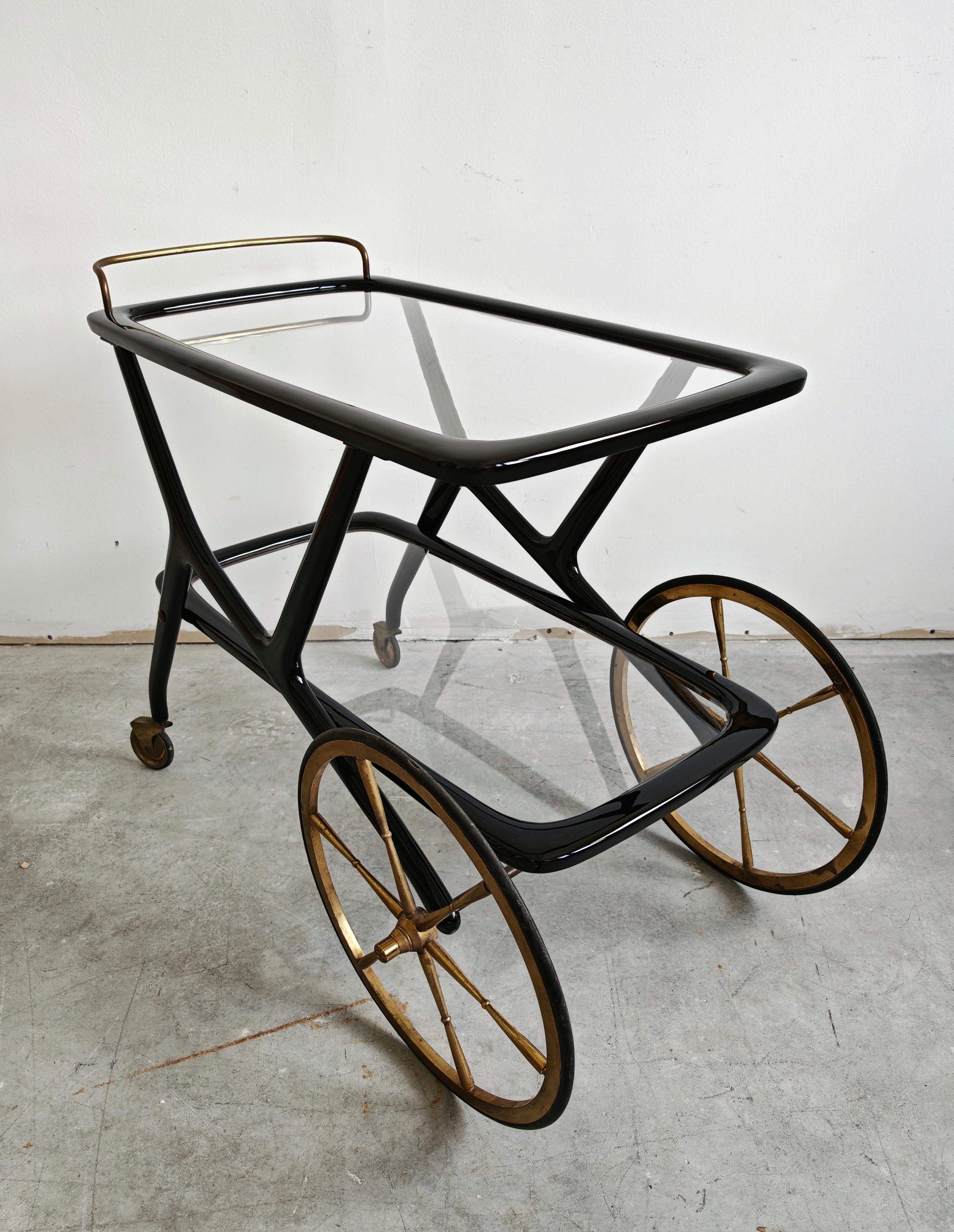 Mid-20th Century Mid Century Modern Bar Cart designed by Cesare Lacca, Italy 1950s For Sale