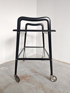 Carrito de bar de estilo «Mid Century Modern» lacado en negro, de Ico Parisi, Italia, década de 1950