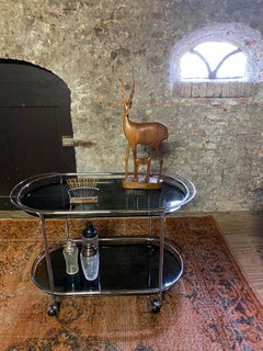 Mid-Century Modern Bar Cart in Brass Chromed and Smoked Glass, 1950, Italy