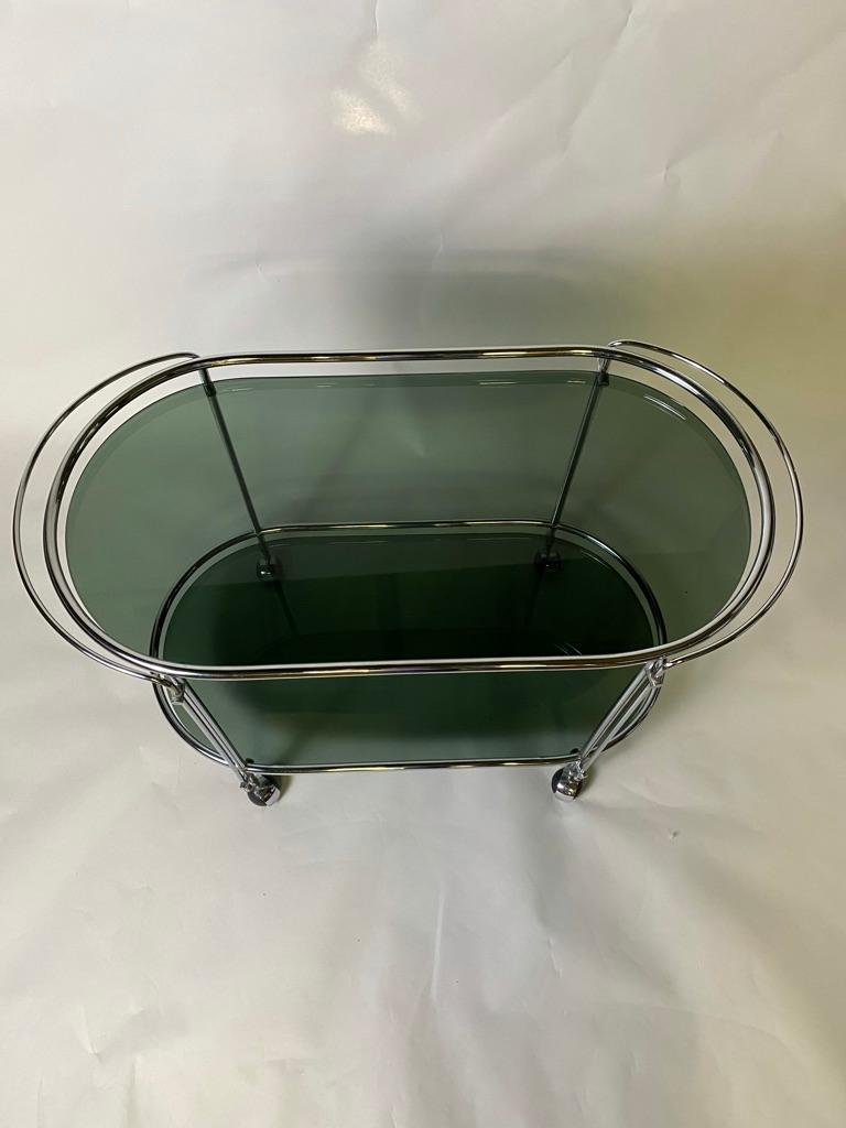 Italian Mid-Century Modern Bar Cart in Brass Chromed and Smoked Glass, 1950, Italy For Sale