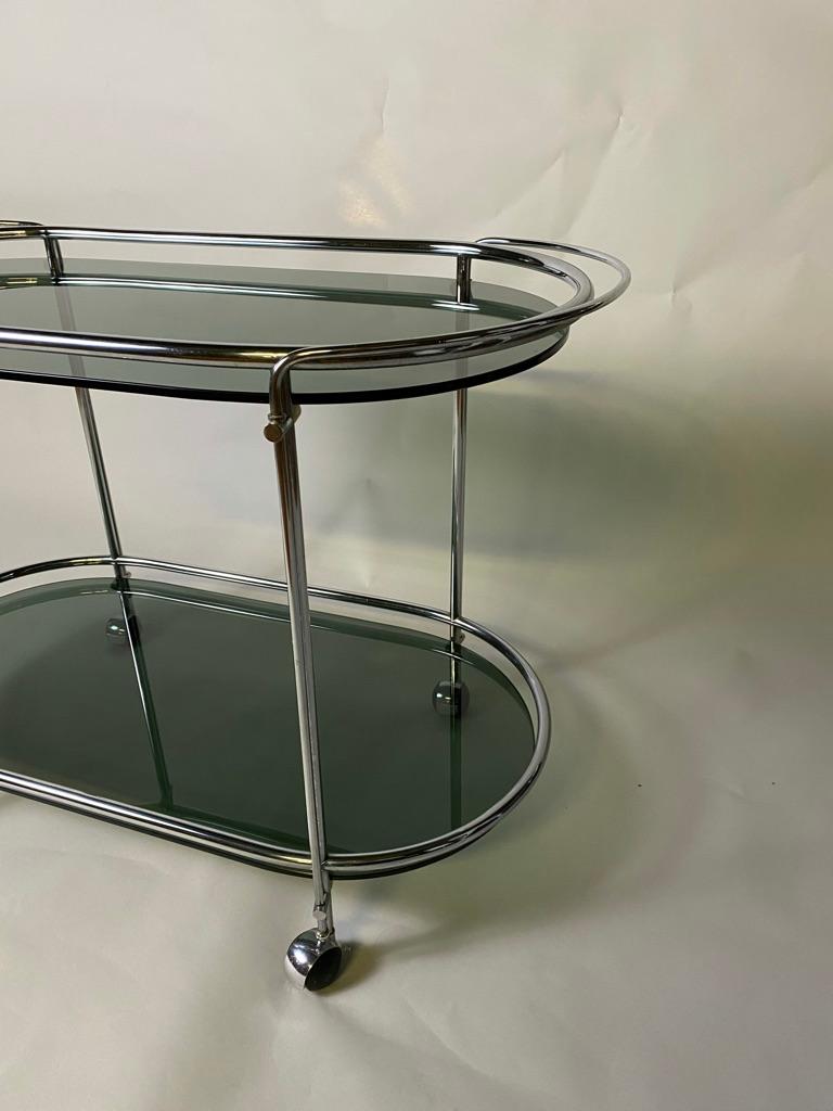 Mid-Century Modern Bar Cart in Brass Chromed and Smoked Glass, 1950, Italy In Good Condition For Sale In Achterveld, NL