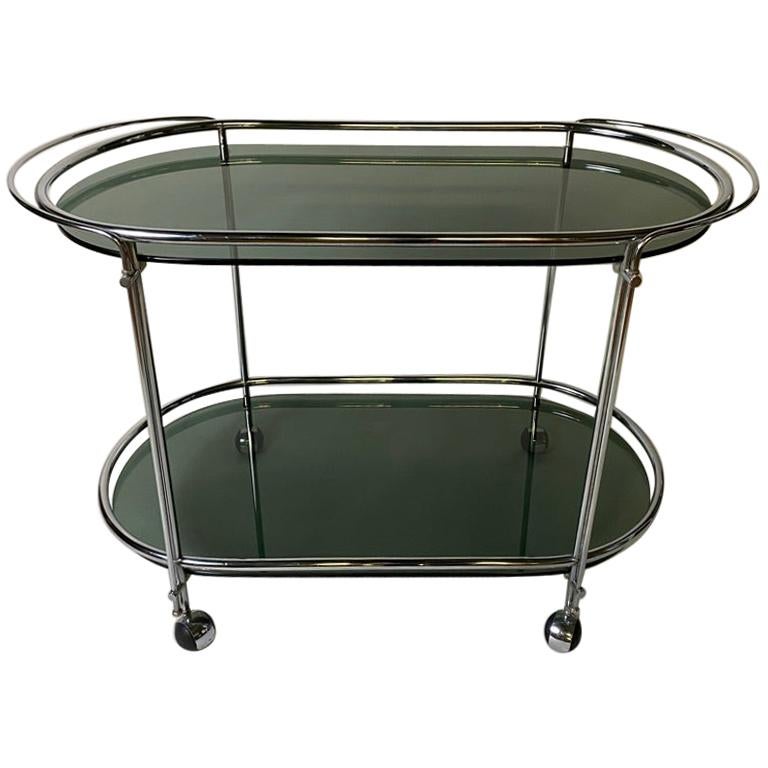 Mid-Century Modern Bar Cart in Brass Chromed and Smoked Glass, 1950, Italy For Sale