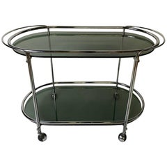 Mid-Century Modern Bar Cart in Brass Chromed and Smoked Glass, 1950, Italy