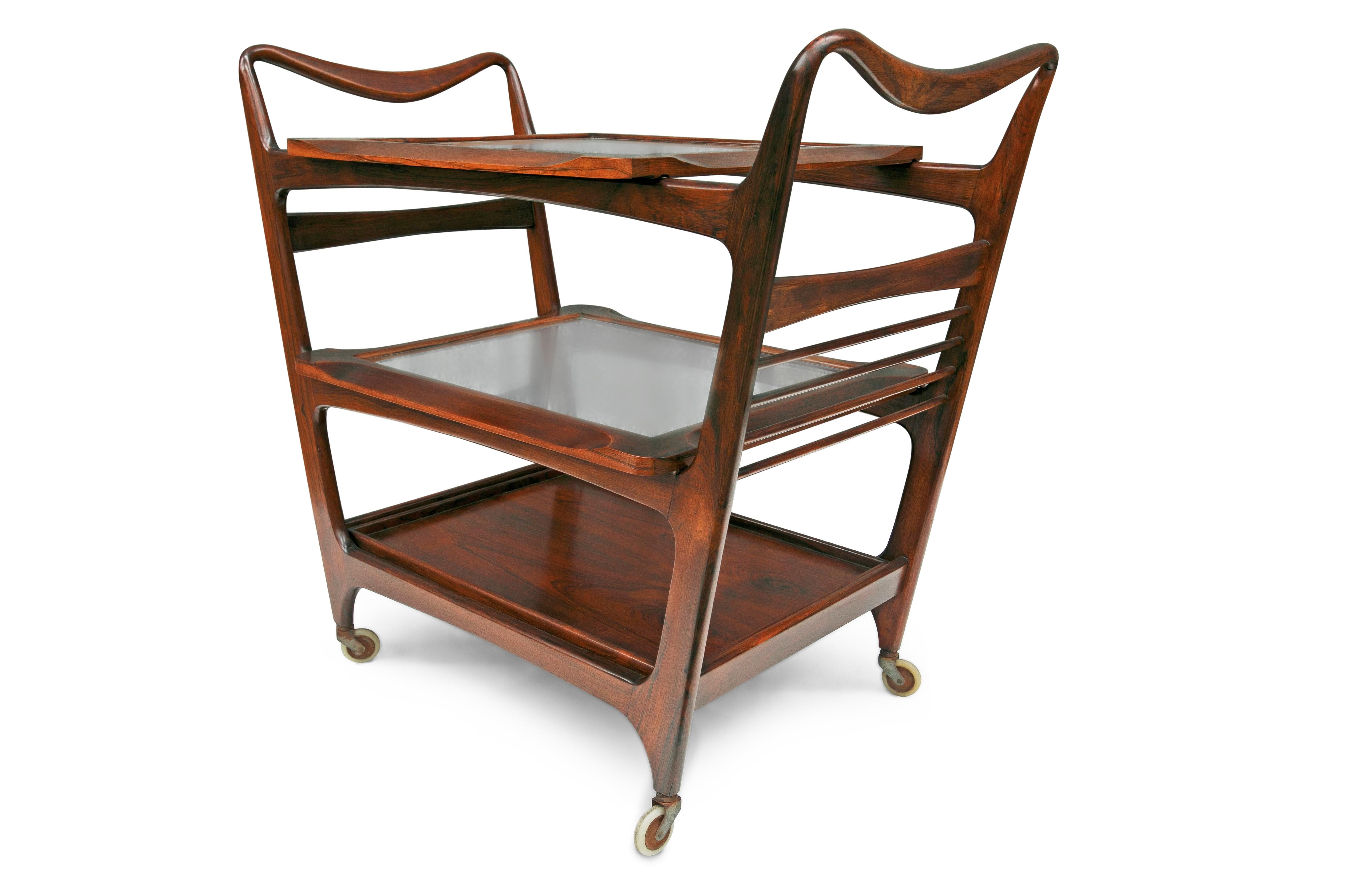 Mid-Century Modern Bar Cart in Hardwood & Glass by Carlo Hauner & Martin Eisler For Sale 3