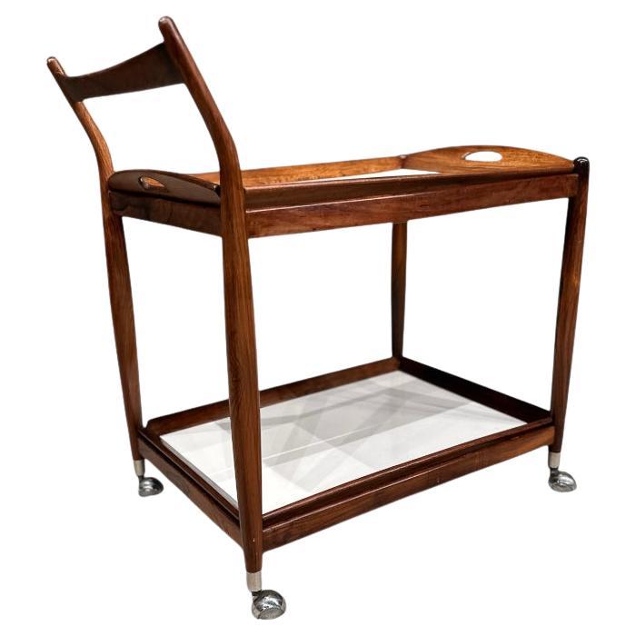 Mid-Century Modern Bar Cart in Hardwood & White Shelves, Sergio Rodrigues, 1960s
