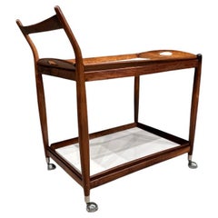 Mid-Century Modern Bar Cart in Hardwood & White Shelves, Sergio Rodrigues, 1960s