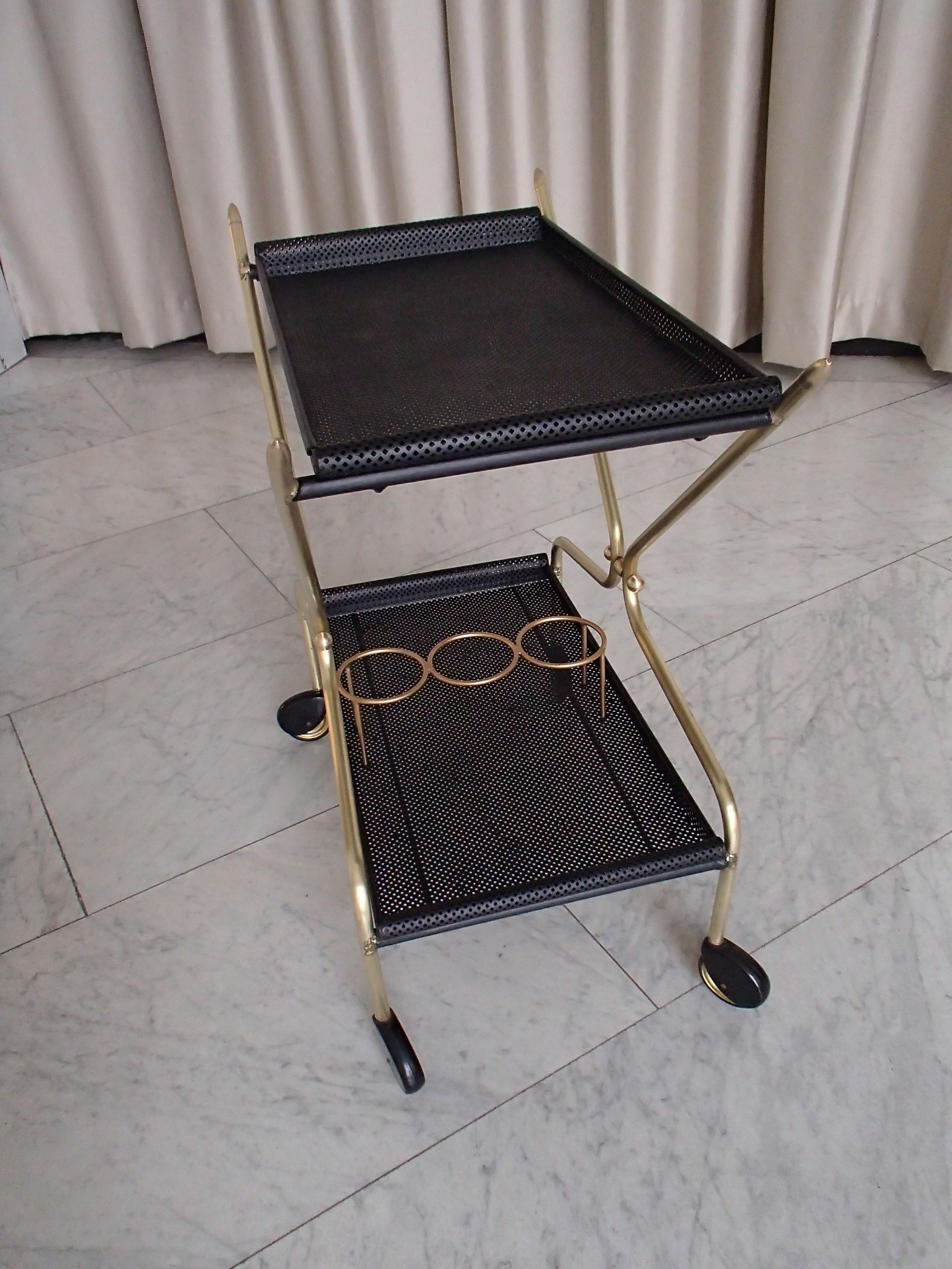 French Mid-Century Modern Bar Cart in the Style of Mathieu Matégot For Sale