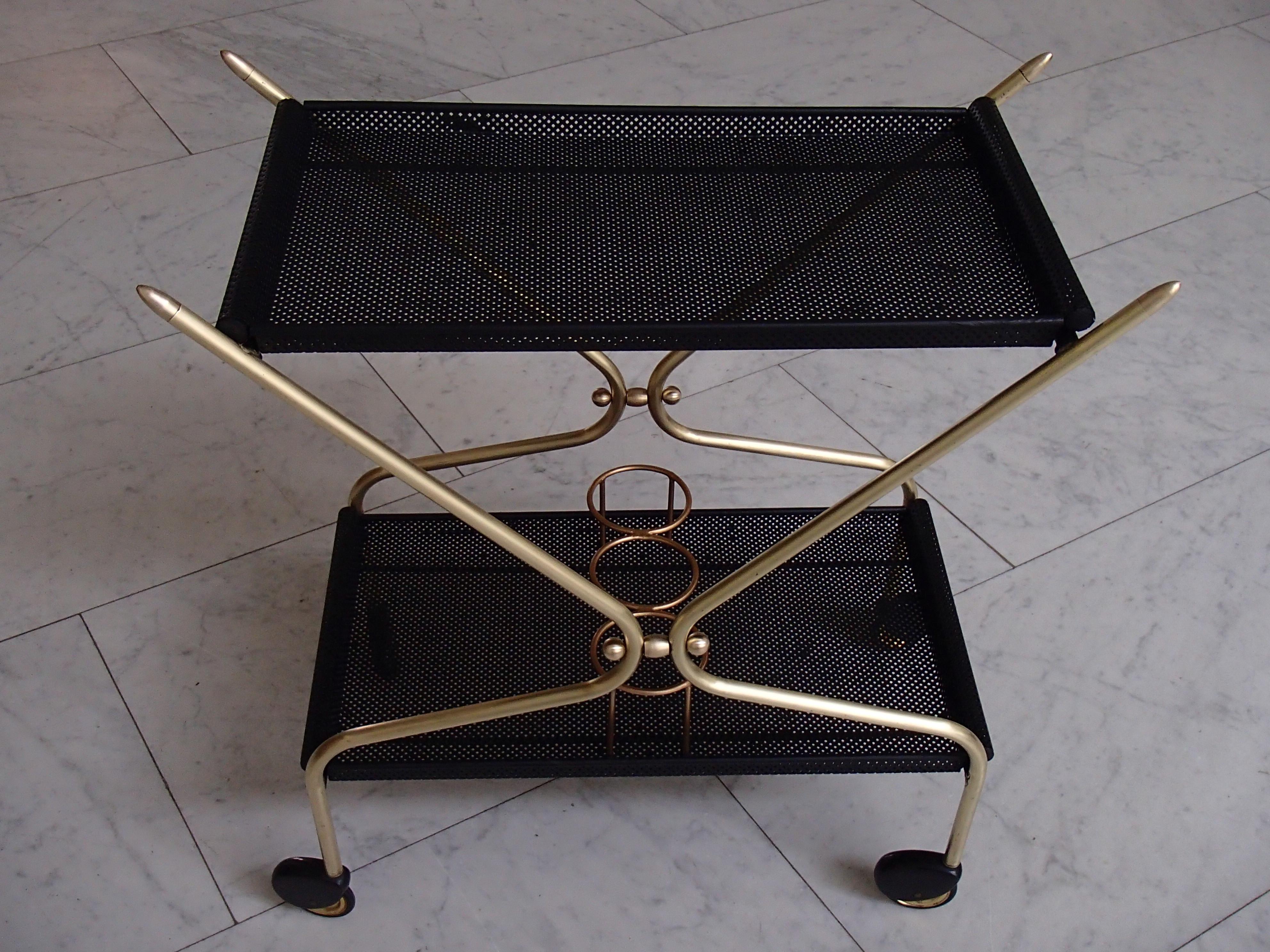 Metal Mid-Century Modern Bar Cart in the Style of Mathieu Matégot For Sale