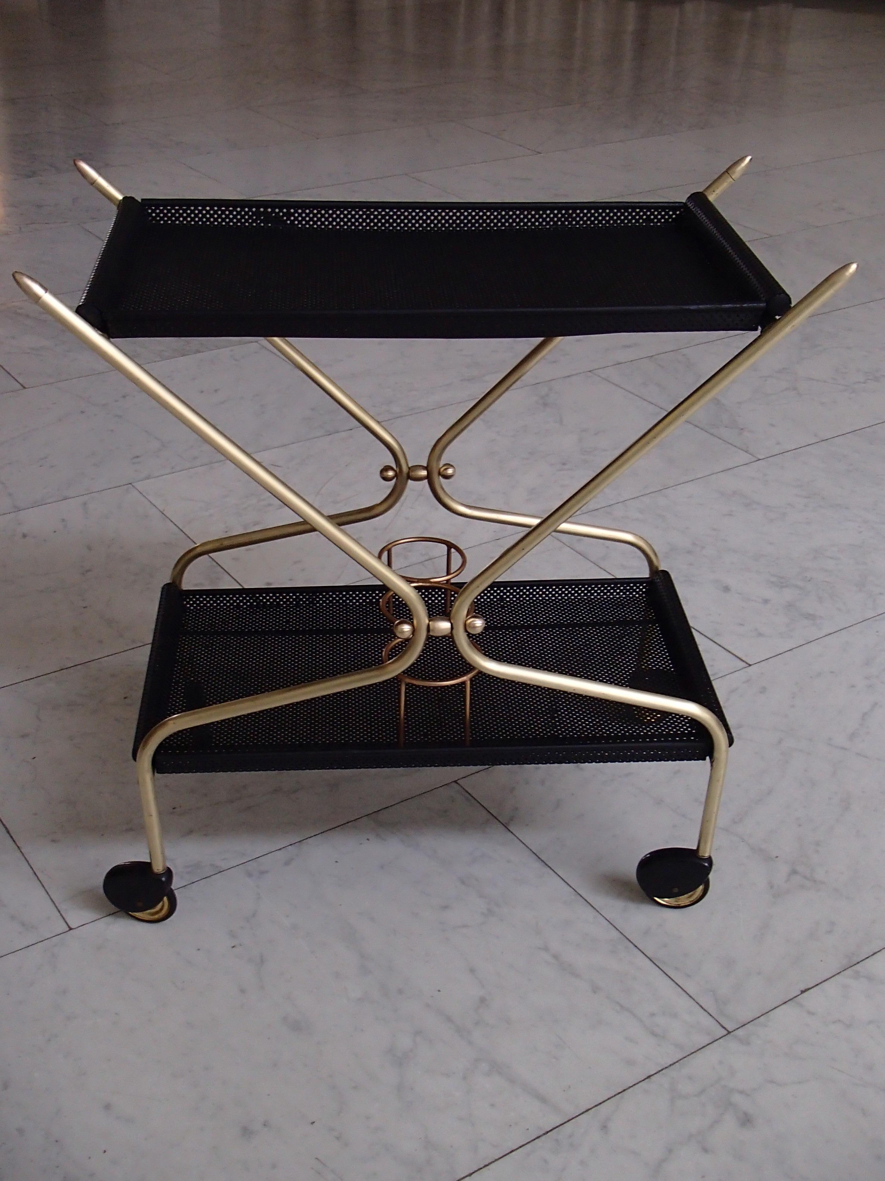 Mid-Century Modern Bar Cart in the Style of Mathieu Matégot For Sale 1