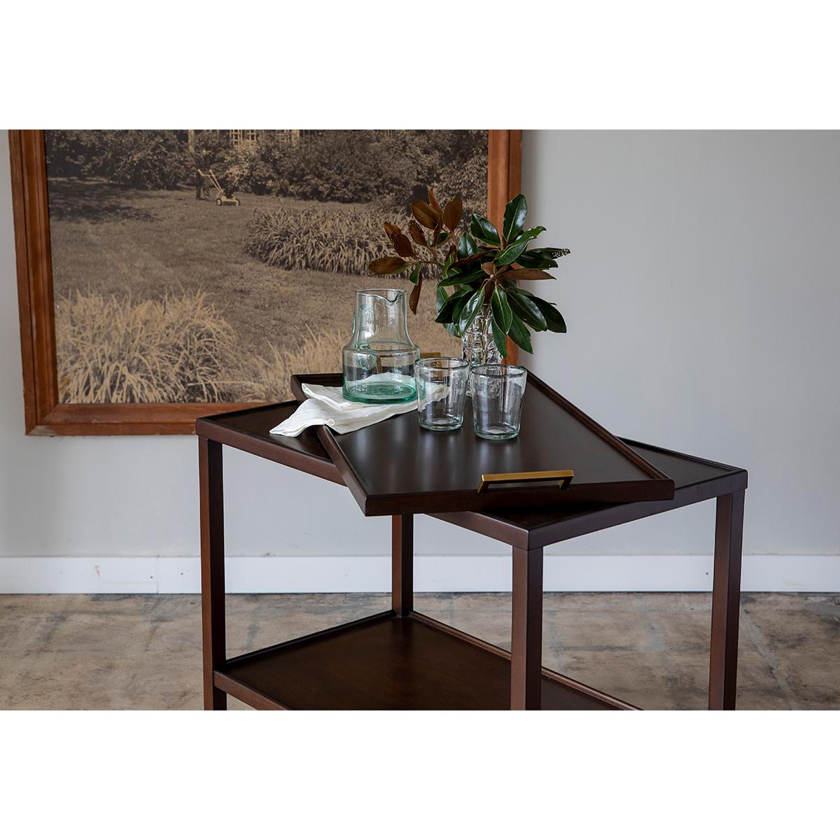 Contemporary Mid-Century Modern Bar Cart, Mahogany Finish