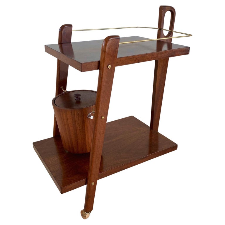 Chariot Bar Vintage NASCO Yougoslavie - Pliable Mid-Century - Bois Brun