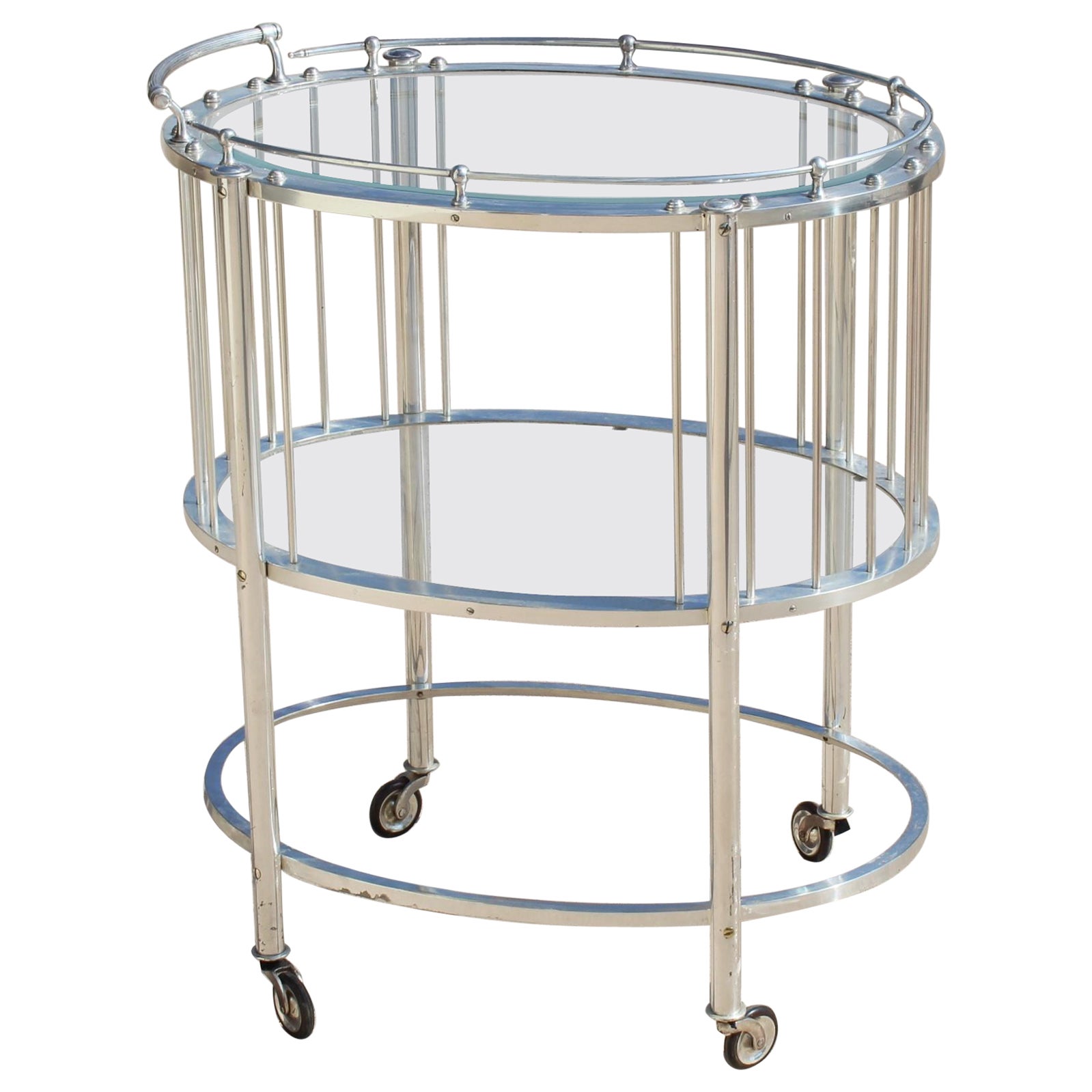 mid-Century Modern Bar Cart , Silver Plate , Oval