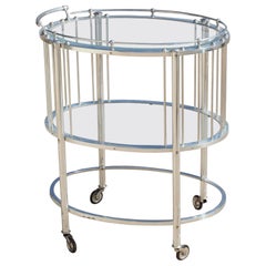 mid-Century Modern Bar Cart , Silver Plate , Oval