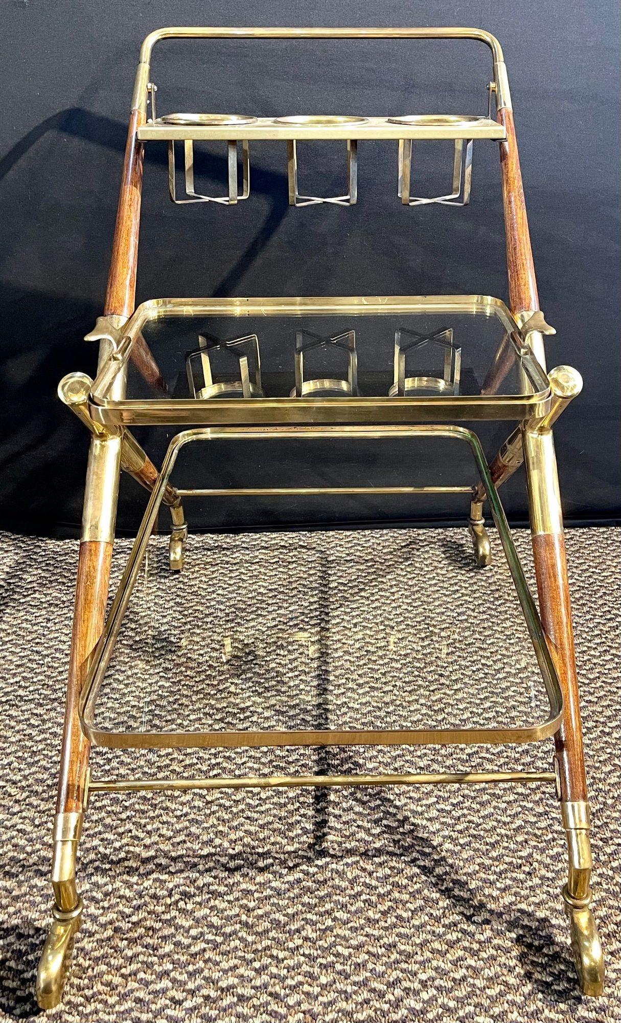 Italian Designer, Mid-Century Modern, Small Bar Cart, Teak, Glass, Italy, 1930s For Sale 6