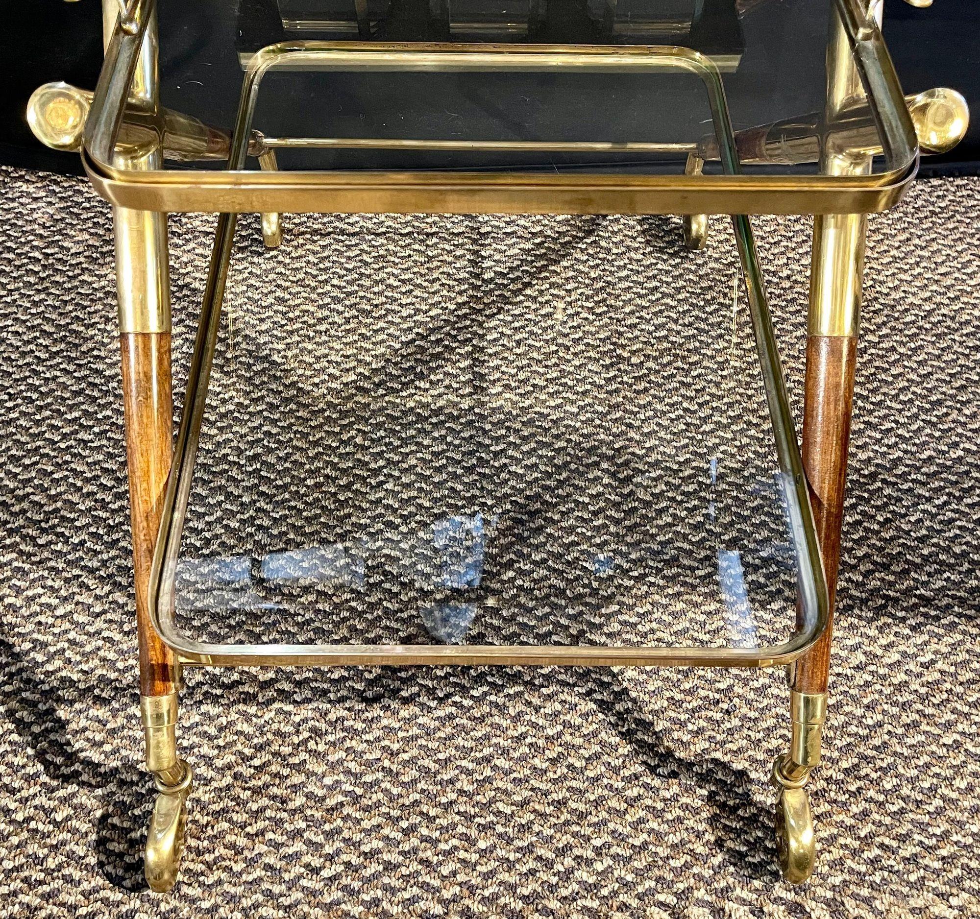 Designer italien, moderne du milieu du siècle dernier, petit chariot de bar, teck, verre, Italie, années 1930 en vente 7