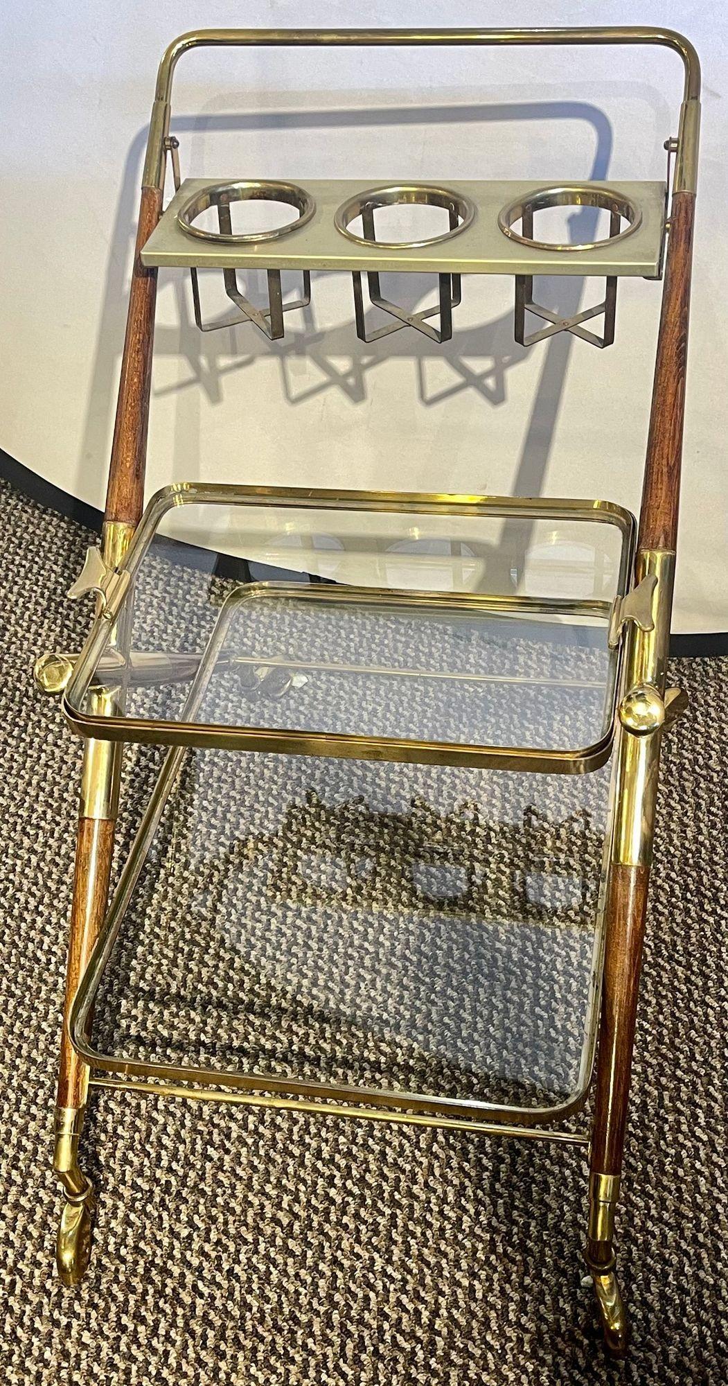 Italian Designer, Mid-Century Modern, Small Bar Cart, Teak, Glass, Italy, 1930s In Good Condition For Sale In Stamford, CT