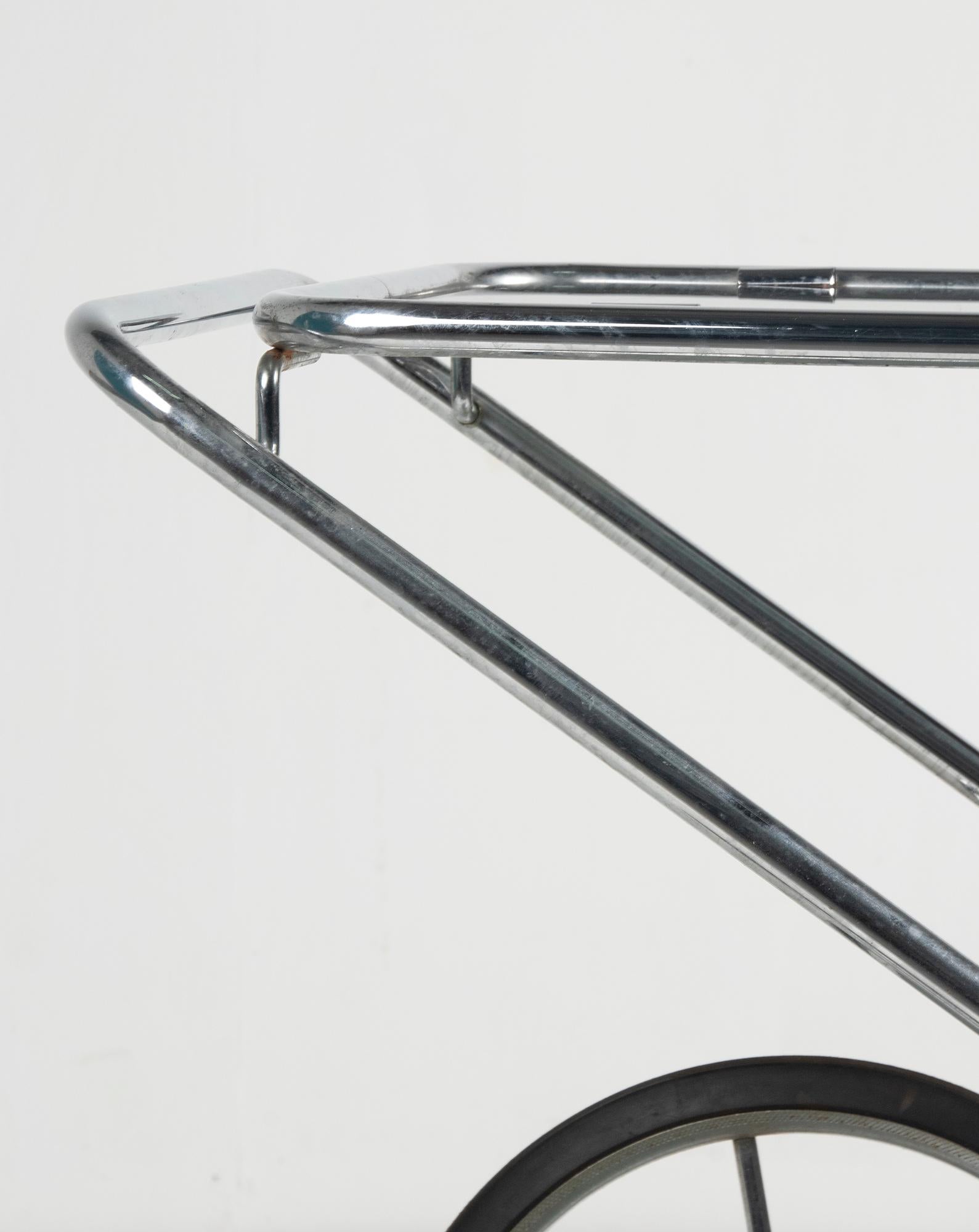Mid-Century Modern Bar Cart Trolley Brushed Chrome Smoked Glass 2