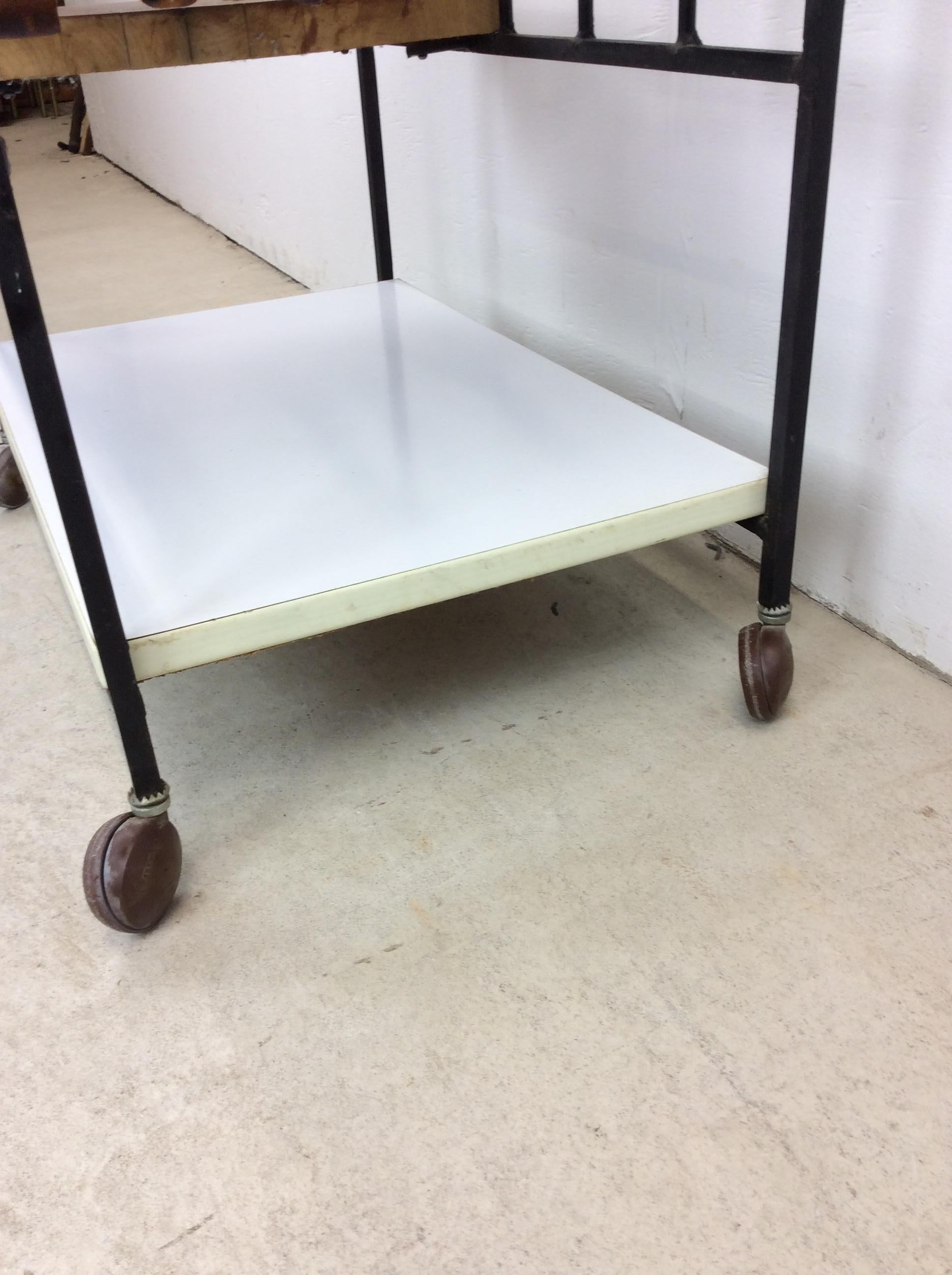 Mid Century Modern Bar Cart with Leather Wine Rack For Sale 6