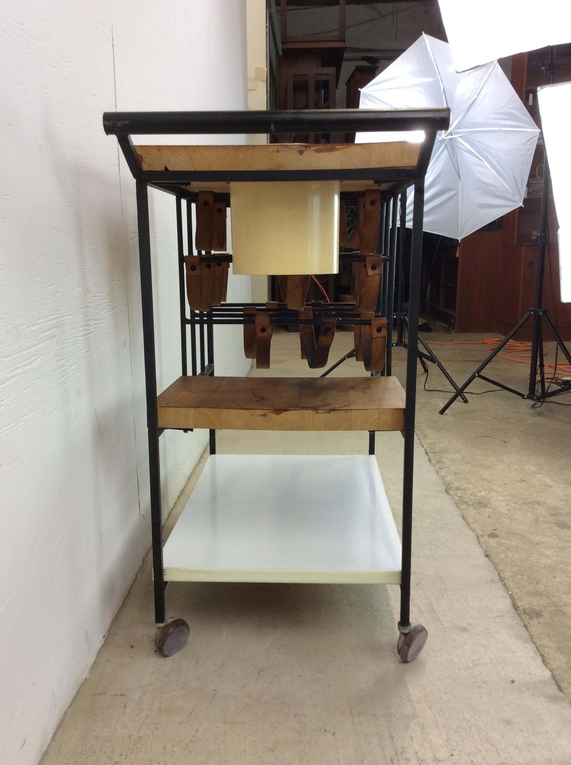 Mid Century Modern Bar Cart with Leather Wine Rack For Sale 7