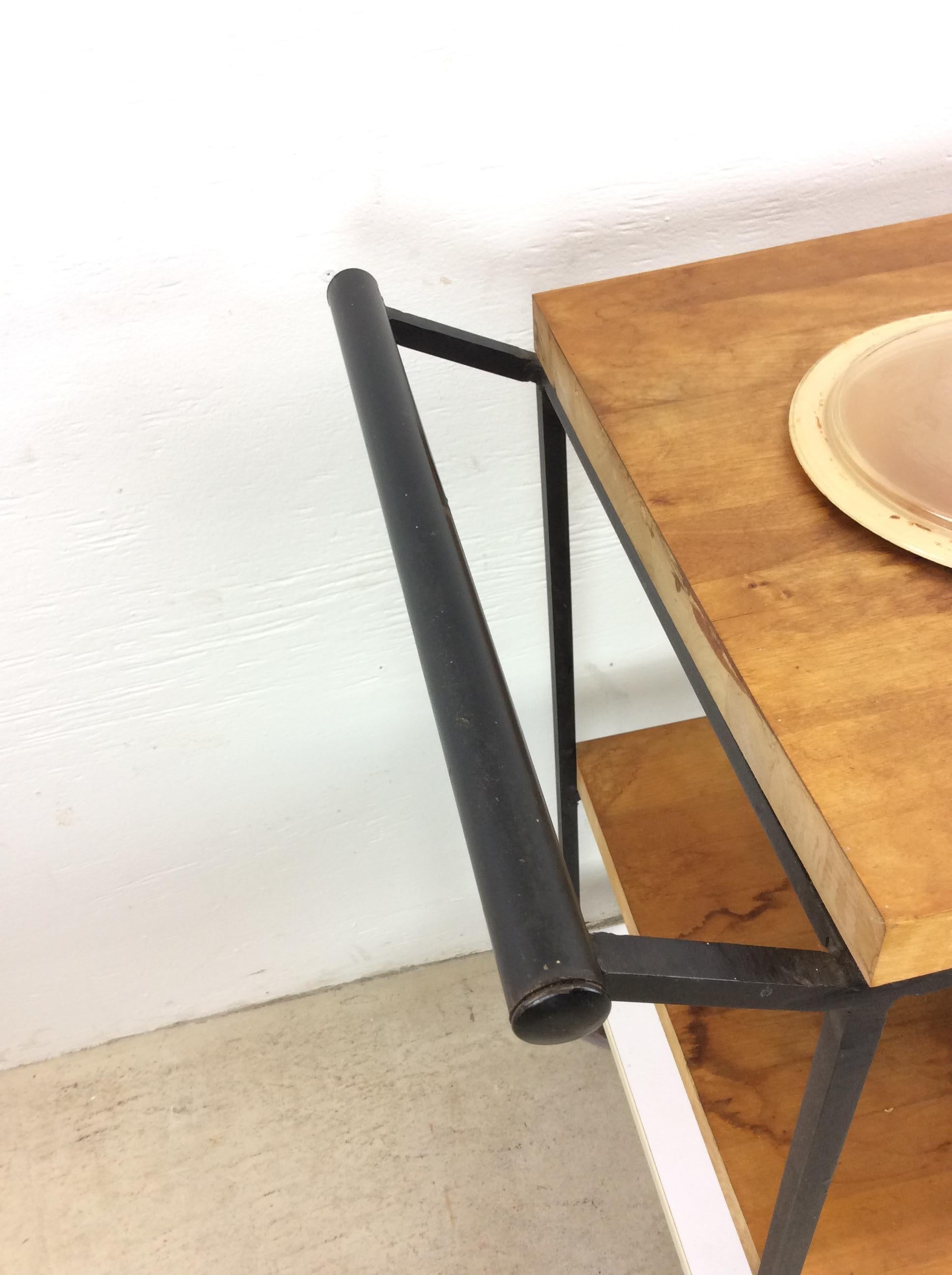 Mid Century Modern Bar Cart with Leather Wine Rack For Sale 10
