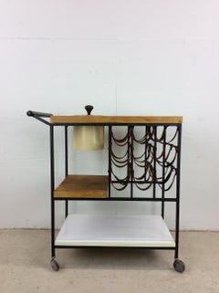 Mid Century Modern Bar Cart with Leather Wine Rack