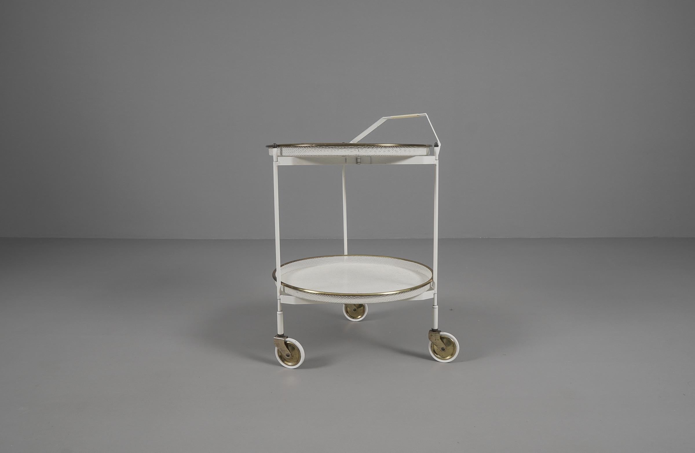 Mid-Century Modern Bar Cart with Removable Trays in Mategot Style, France, 1950s For Sale 8