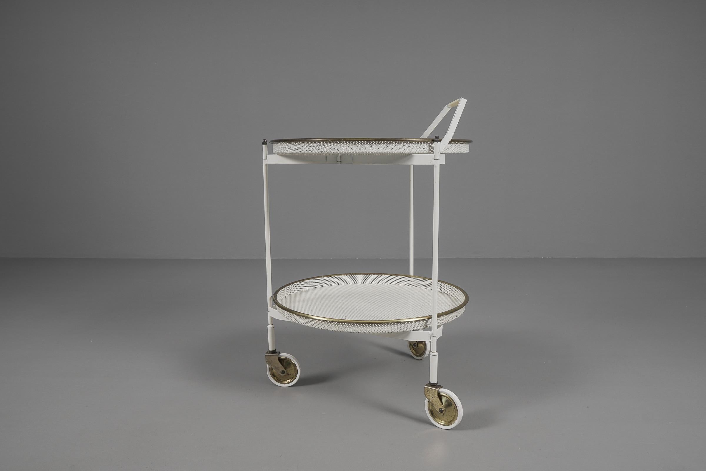 French Mid-Century Modern Bar Cart with Removable Trays in Mategot Style, France, 1950s For Sale