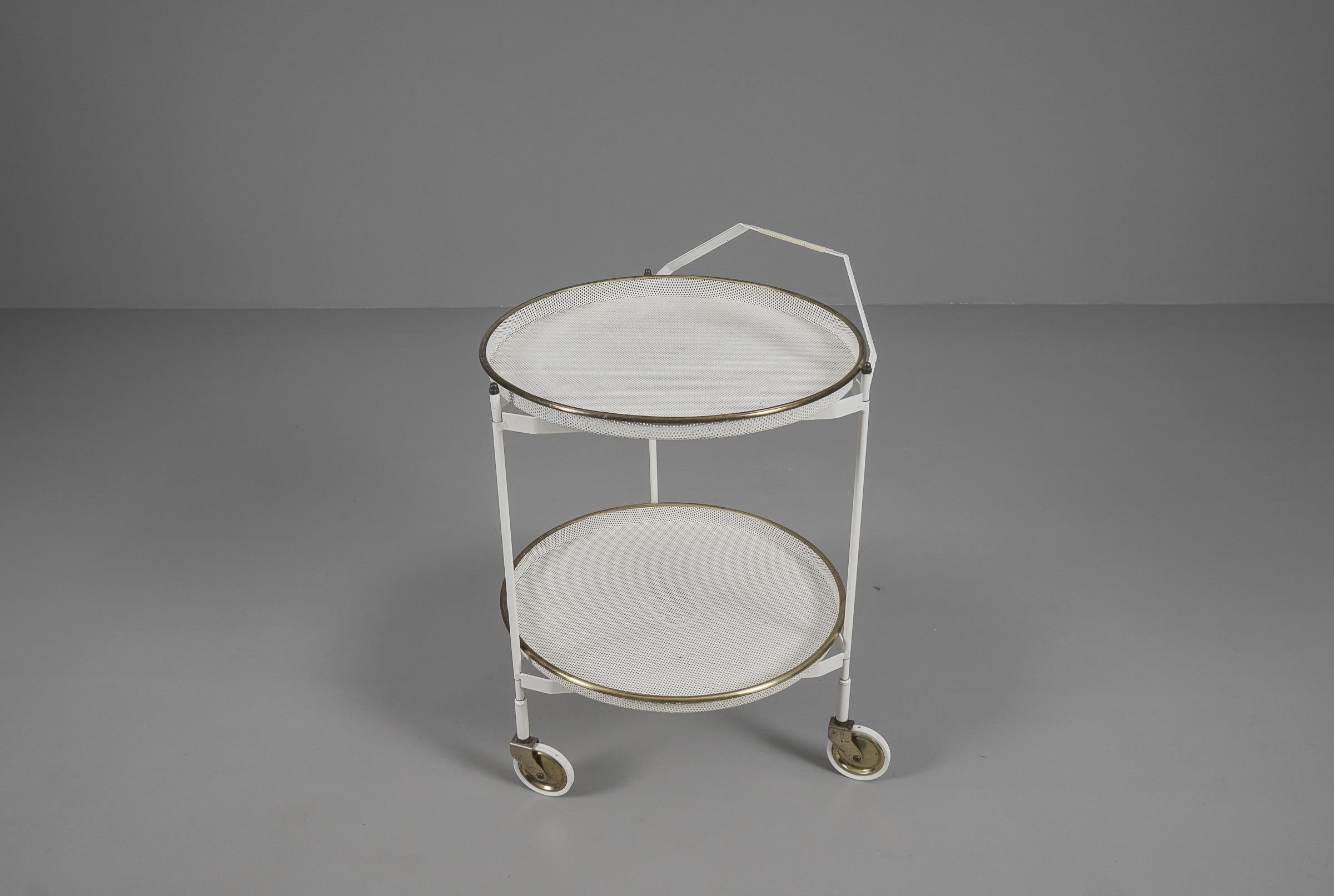 Mid-20th Century Mid-Century Modern Bar Cart with Removable Trays in Mategot Style, France, 1950s For Sale