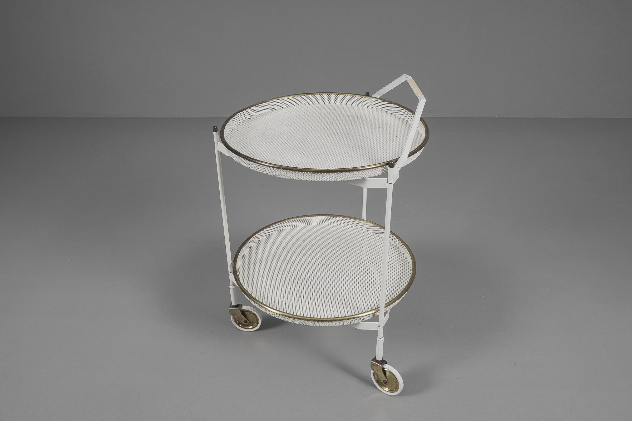 Metal Mid-Century Modern Bar Cart with Removable Trays in Mategot Style, France, 1950s For Sale