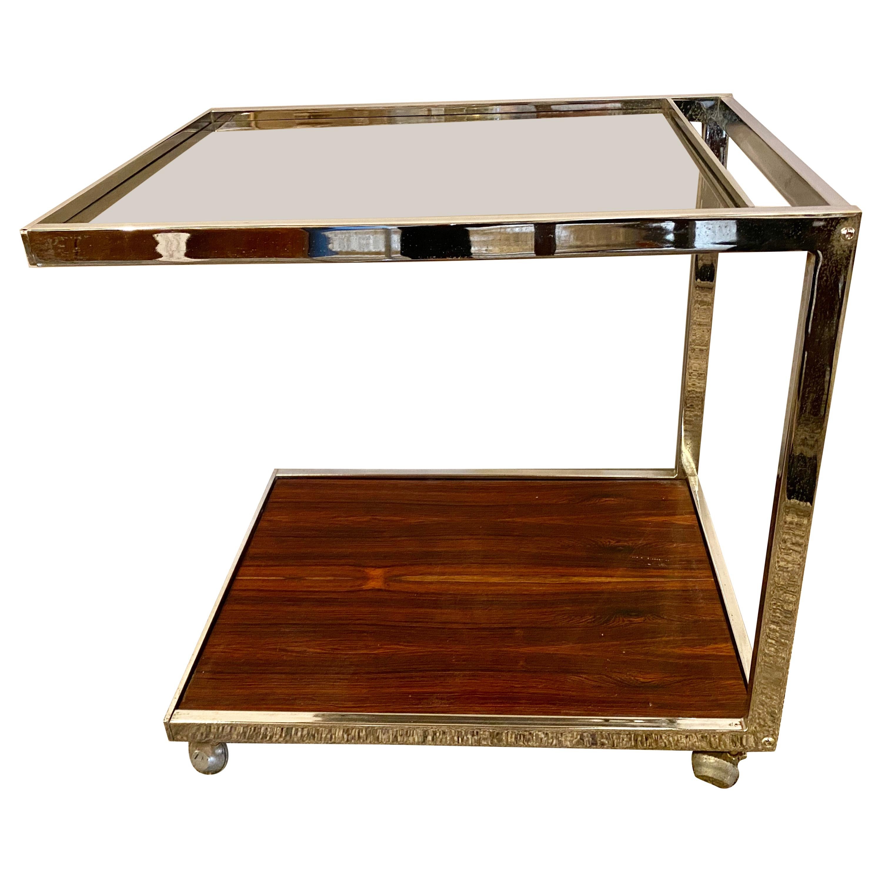 Mid-Century Modern Bar or Serving Cart, Rosewood & Chrome on Casters