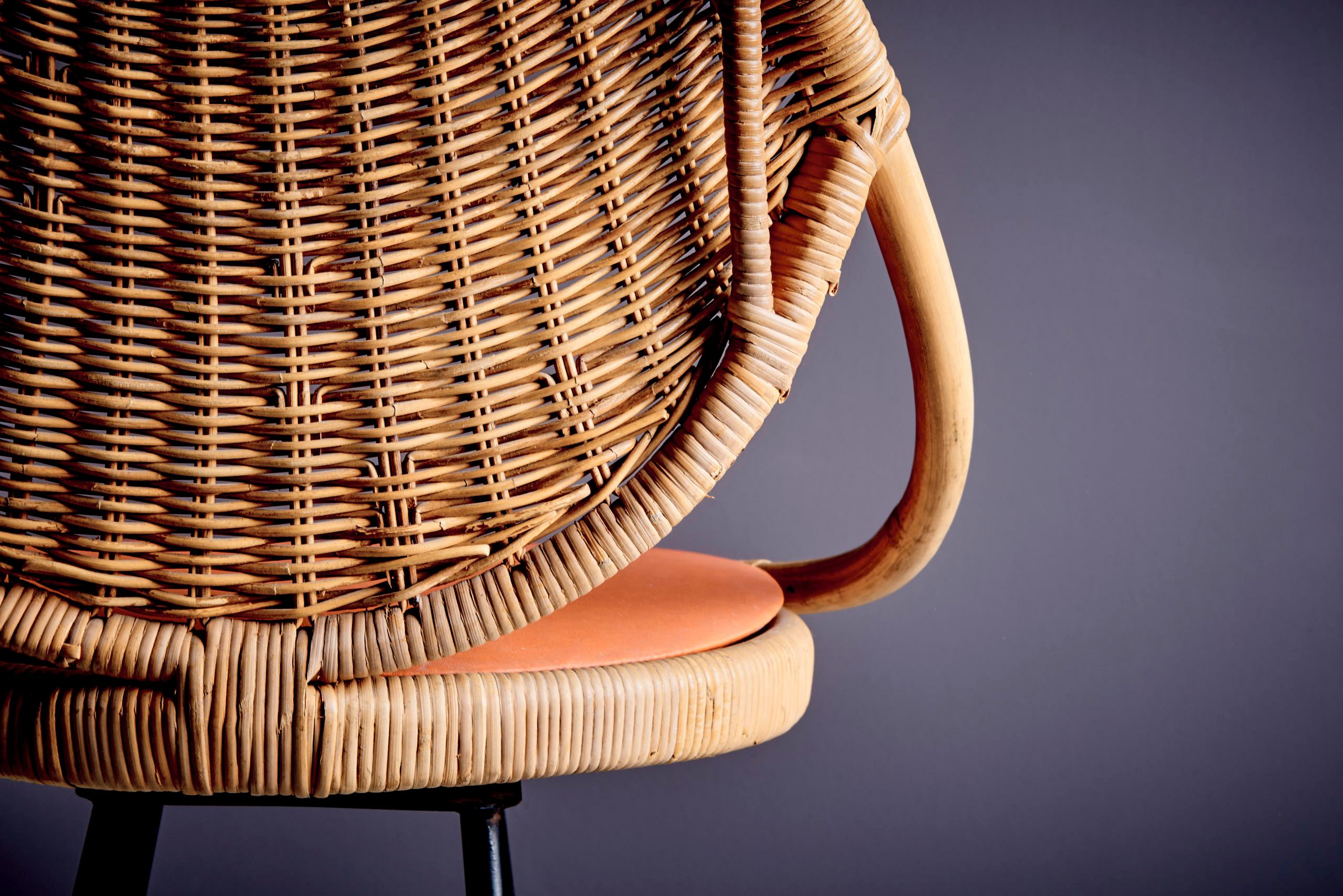 Wicker Mid-Century Modern Bar Stool by Danny Ho Fong, US, 1960s For Sale