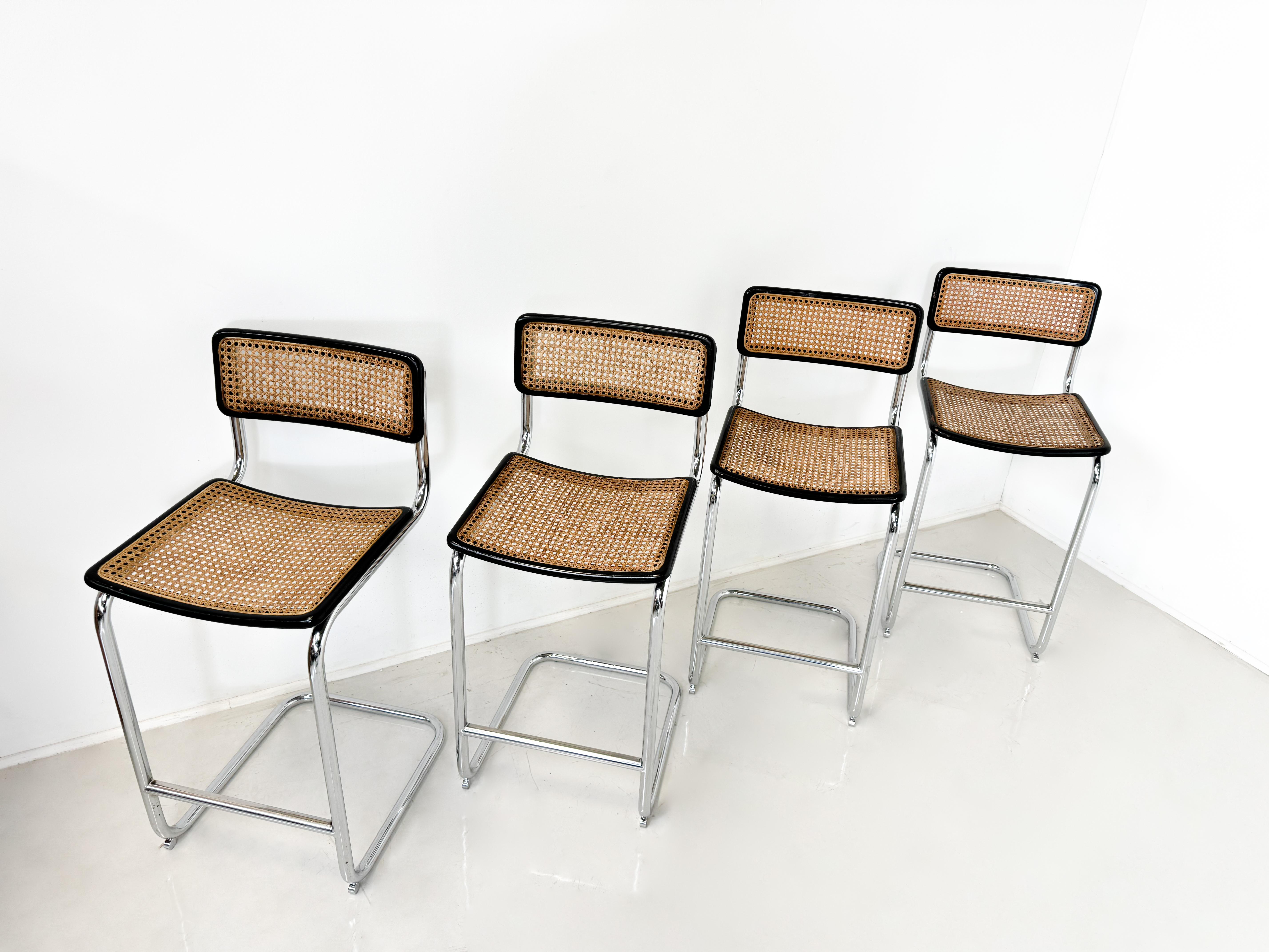 Late 20th Century Mid-Century Modern Bar Stool,  Marcel Breuer Style, 1970s - 4 Available  For Sale