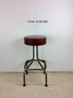 Mid Century Modern Bar Stool with Red Vinyl Upholstery