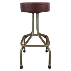 Mid Century Modern Bar Stool with Red Vinyl Upholstery