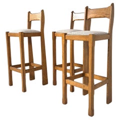 Mid-Century Modern Bar Stool, Wood and Fabric, 1970s, Italy