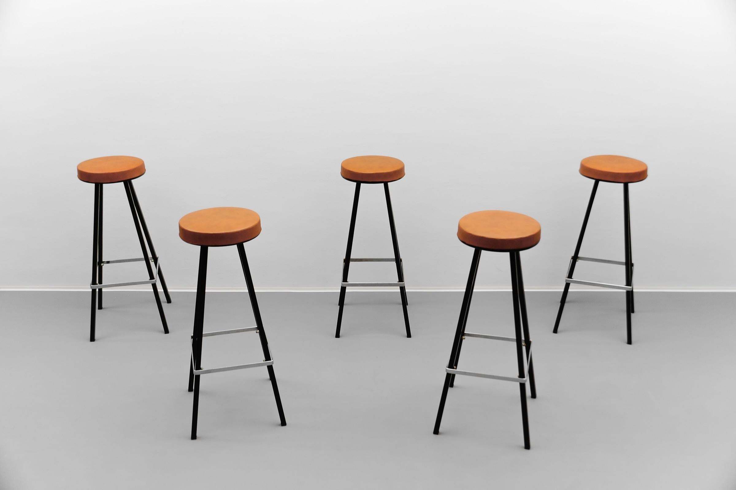 German Mid-Century Modern Bar Stools, 1950s, Set of 5 For Sale