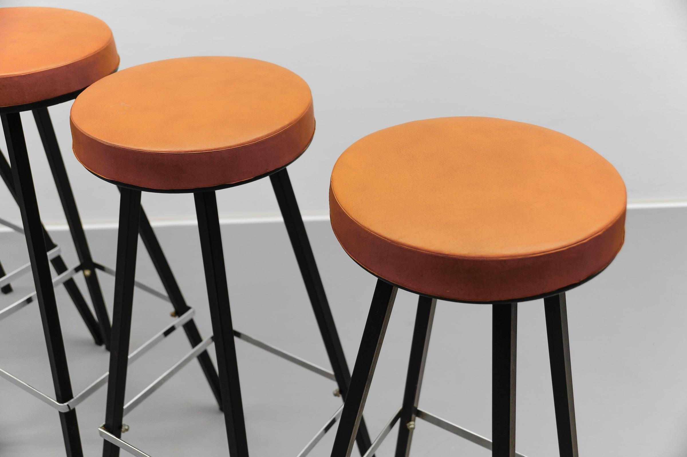 Metal Mid-Century Modern Bar Stools, 1950s, Set of 5 For Sale