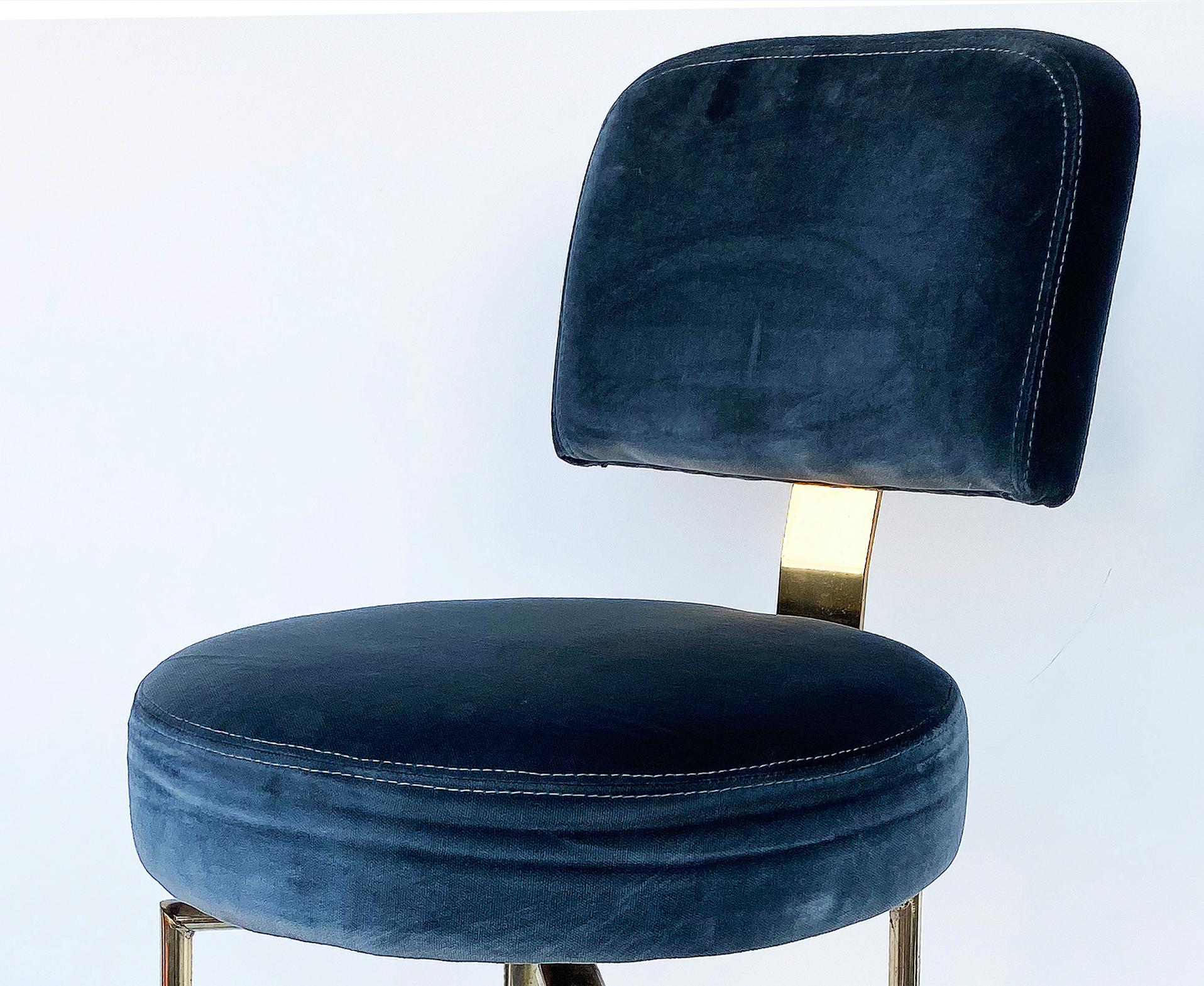 Late 20th Century Mid-Century Modern Bar Swivel Stools with Pollack NYC Velvet Upholstery, Pair